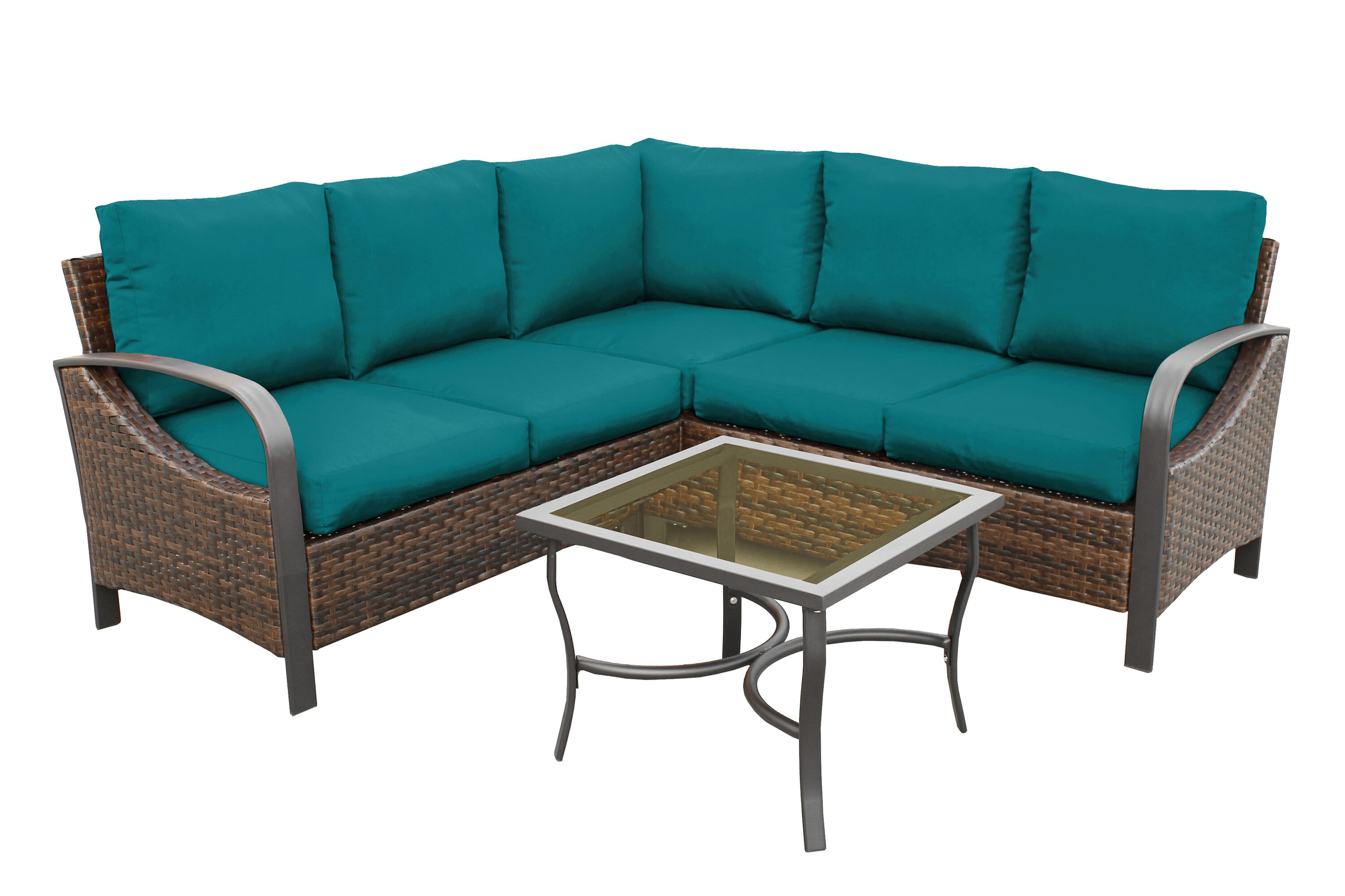 Leisure Made Trenton Wicker Outdoor Sectional with Blue Cushion(S) and