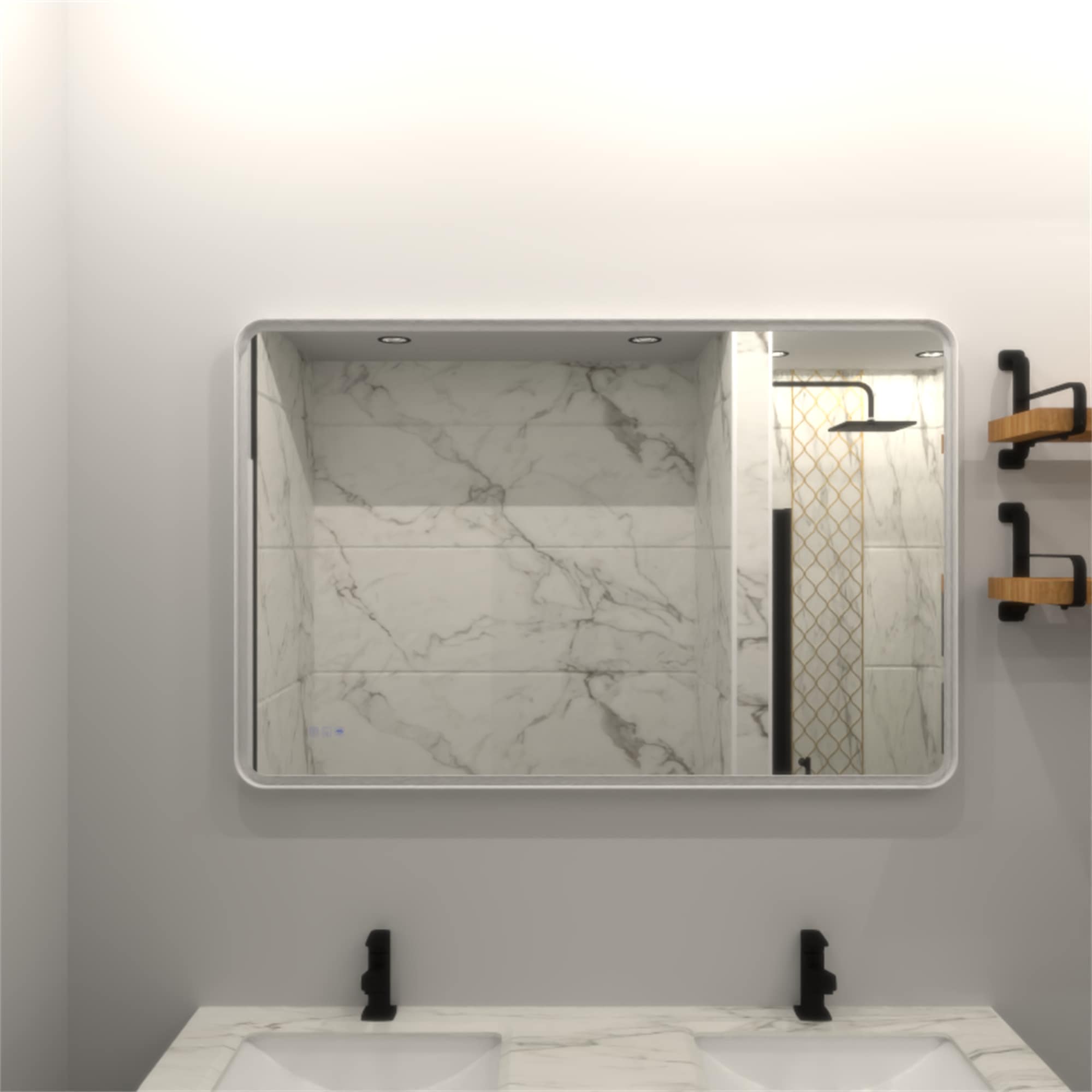 BABOOM BOM-0120103-OR Dimmable LED Wall Bathroom vanity Mirror 55-Inches x 36-Inches Framed Rectangle Dimmable Lighted Bathroom Vanity Mirror ( White )