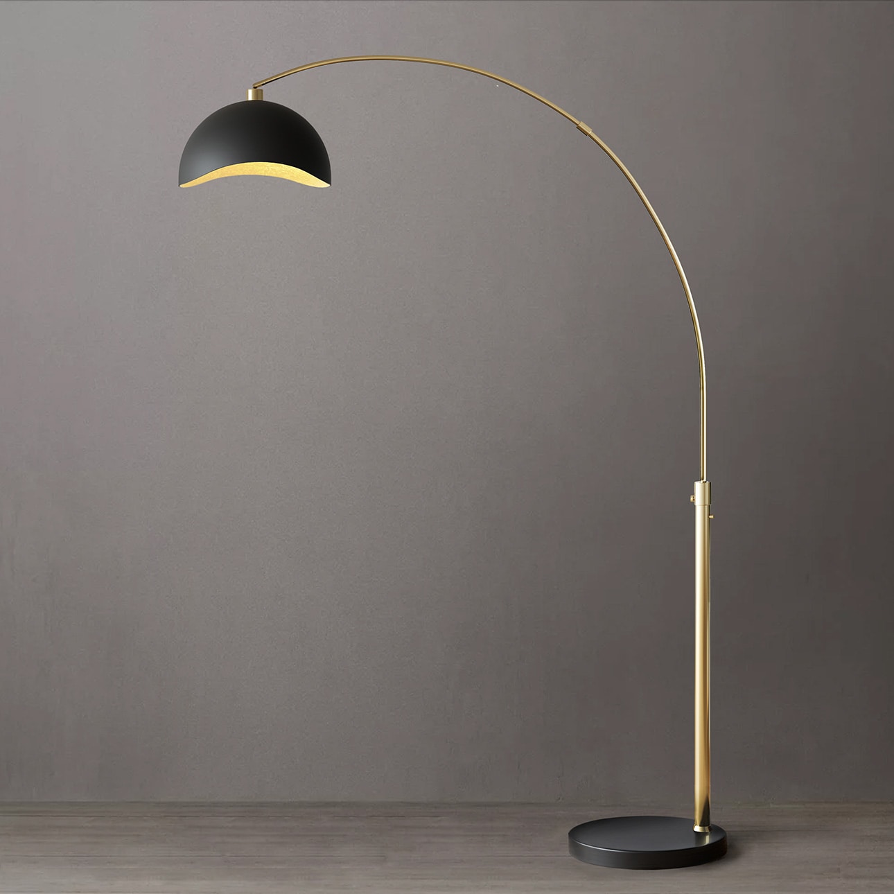Luna Bella 68" Weathered Brass Arc Floor Lamp with Black Marble Base