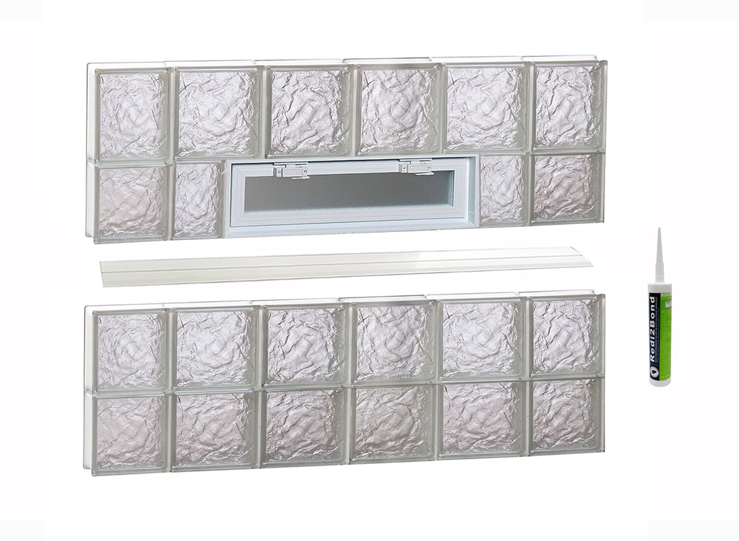 REDI2SET V4426IS Ice Glass 42-1/2-in x 25-in Frameless Replacement Vented Glass Block Window