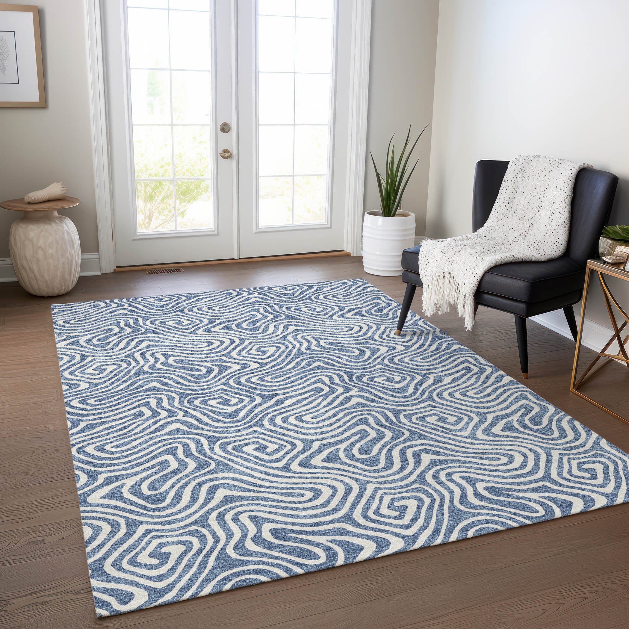 Addison Rugs ACN1030DN5X8 Chantille ACN1030DN 5 x 7 (ft) Polyester Denim Rectangular Indoor/Outdoor Geometric Machine washable Area rug