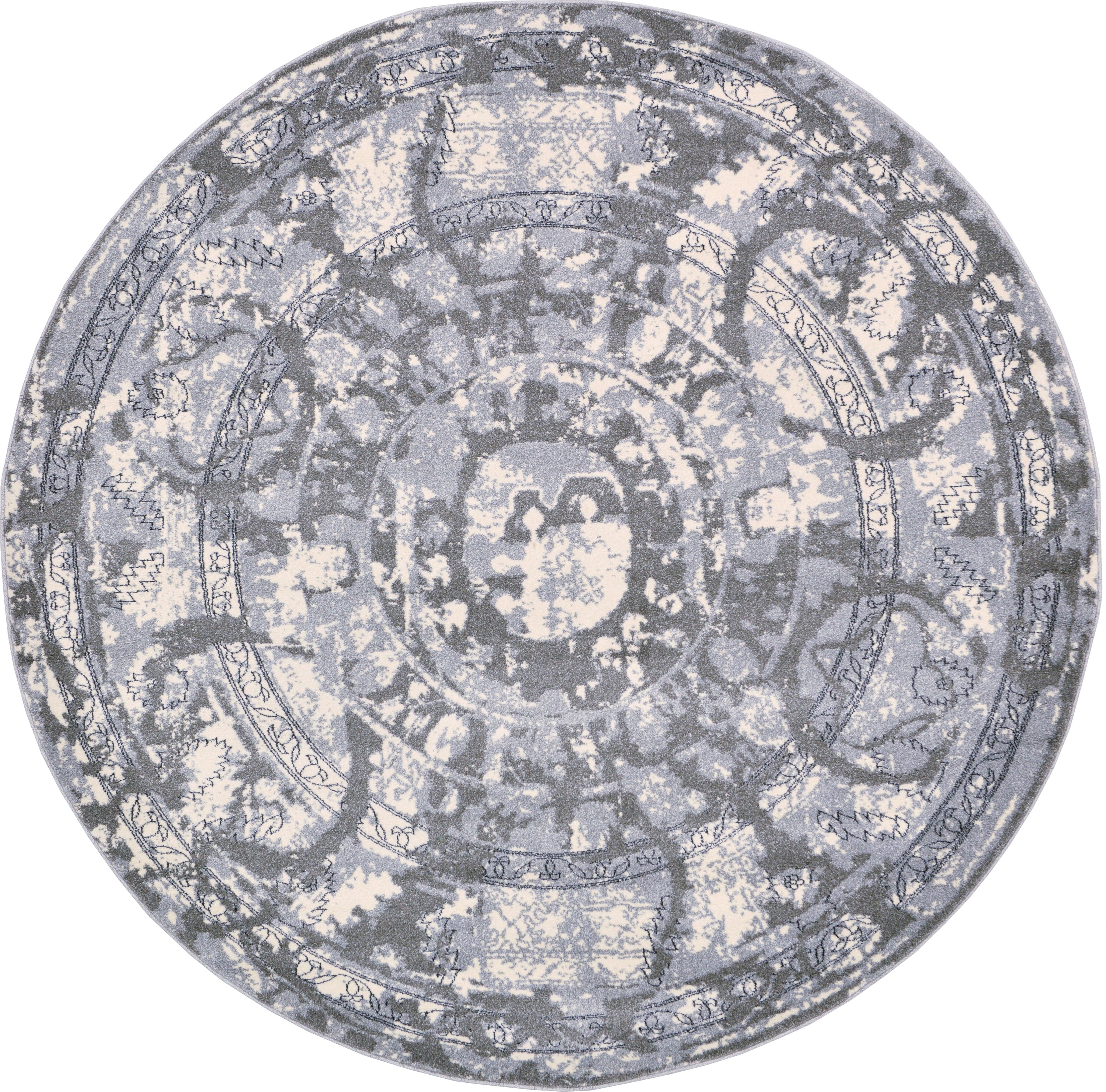 Unique Loom 3119796 Vintage La Jolla 8 x 8 (ft) Loomed Polypropylene Gray/Silver Round Indoor Border Vintage Area rug