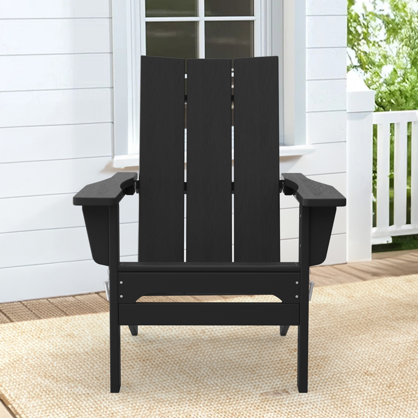 JEAREY PEHQZDY-BK Modern Foldable Chair Stackable Black HDPE Frame Stationary Balcony Chair with Slat Seat