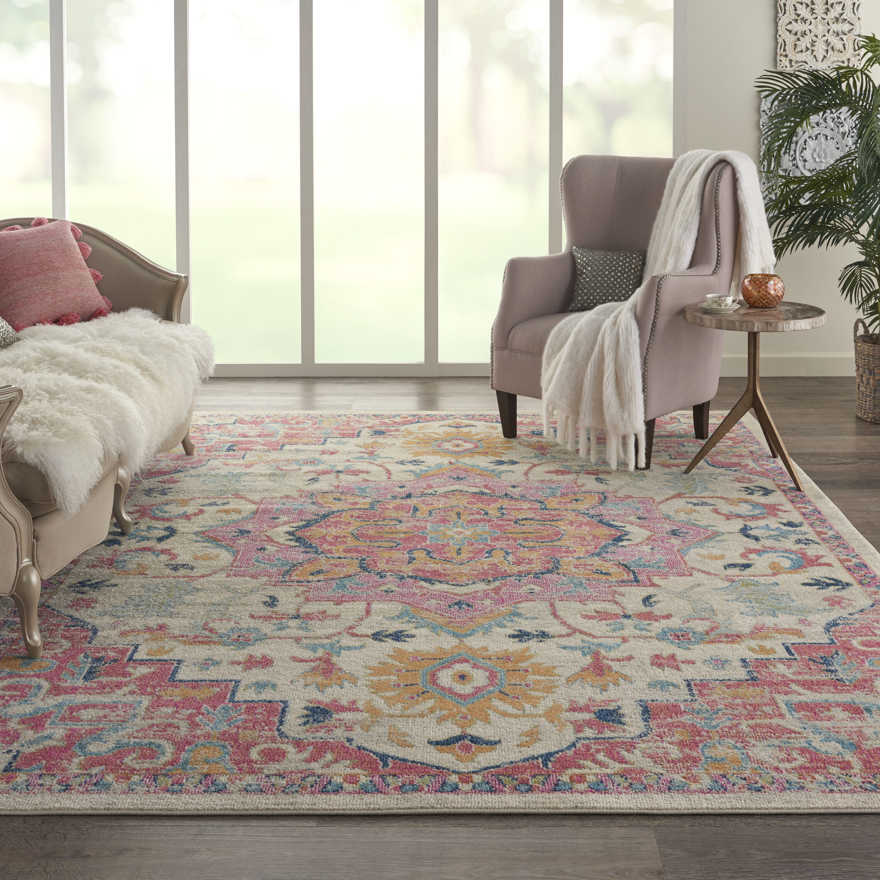 Nourison 99446748188 Passion 8 x 10 (ft) Loomed Polypropylene Ivory/pink Rectangular Indoor Abstract Area rug