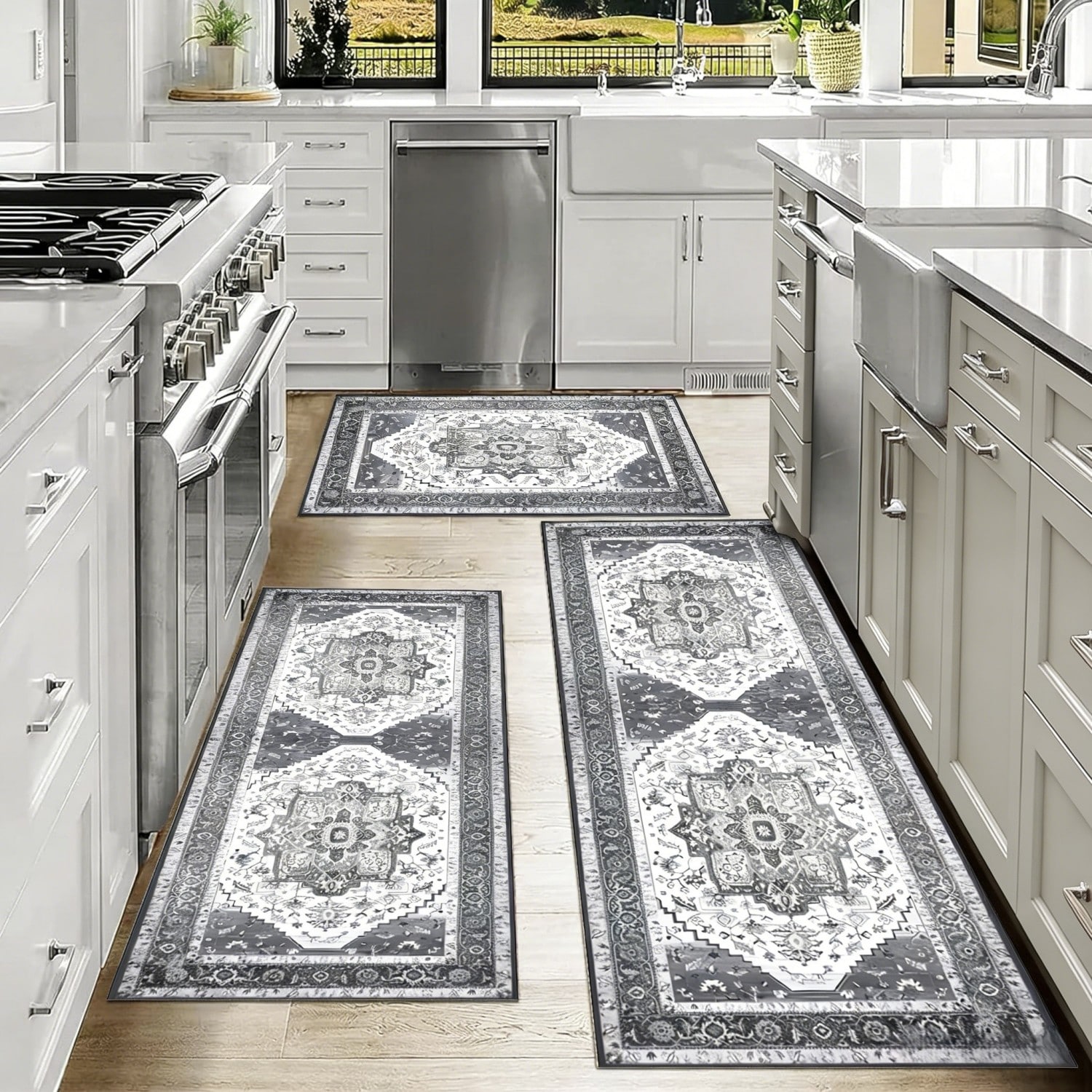 Numhew Boho 20x32+20x48+20x60 Inch Non Slip Washable Kitchen Rug Set 3 Piece Runner