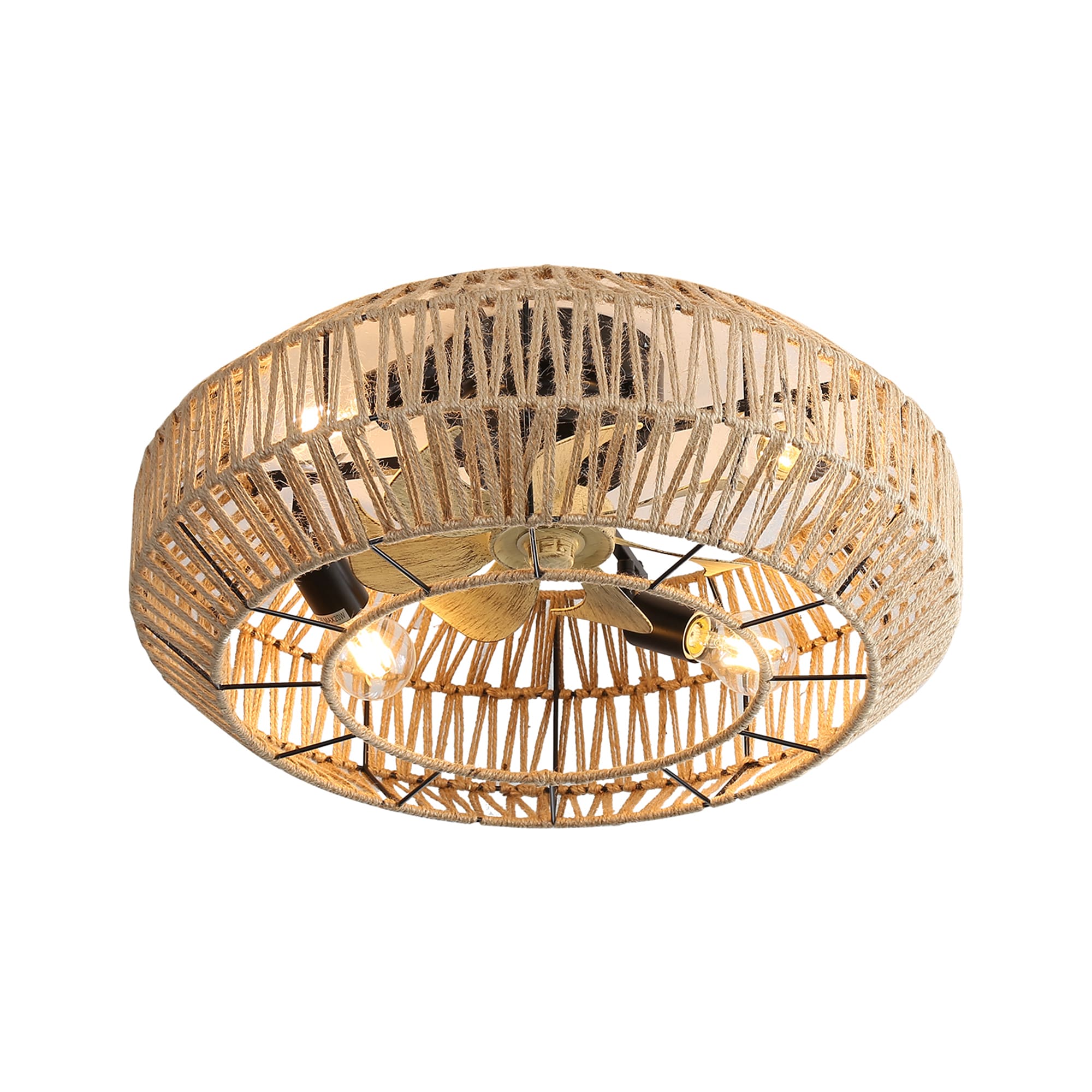 SINOFURN SYD130004BN 20-in Flush Mount Brown with Finished Blades Fandelier Ceiling Fan Light Kit Compatible - Remote Included ( 7 -Blade )
