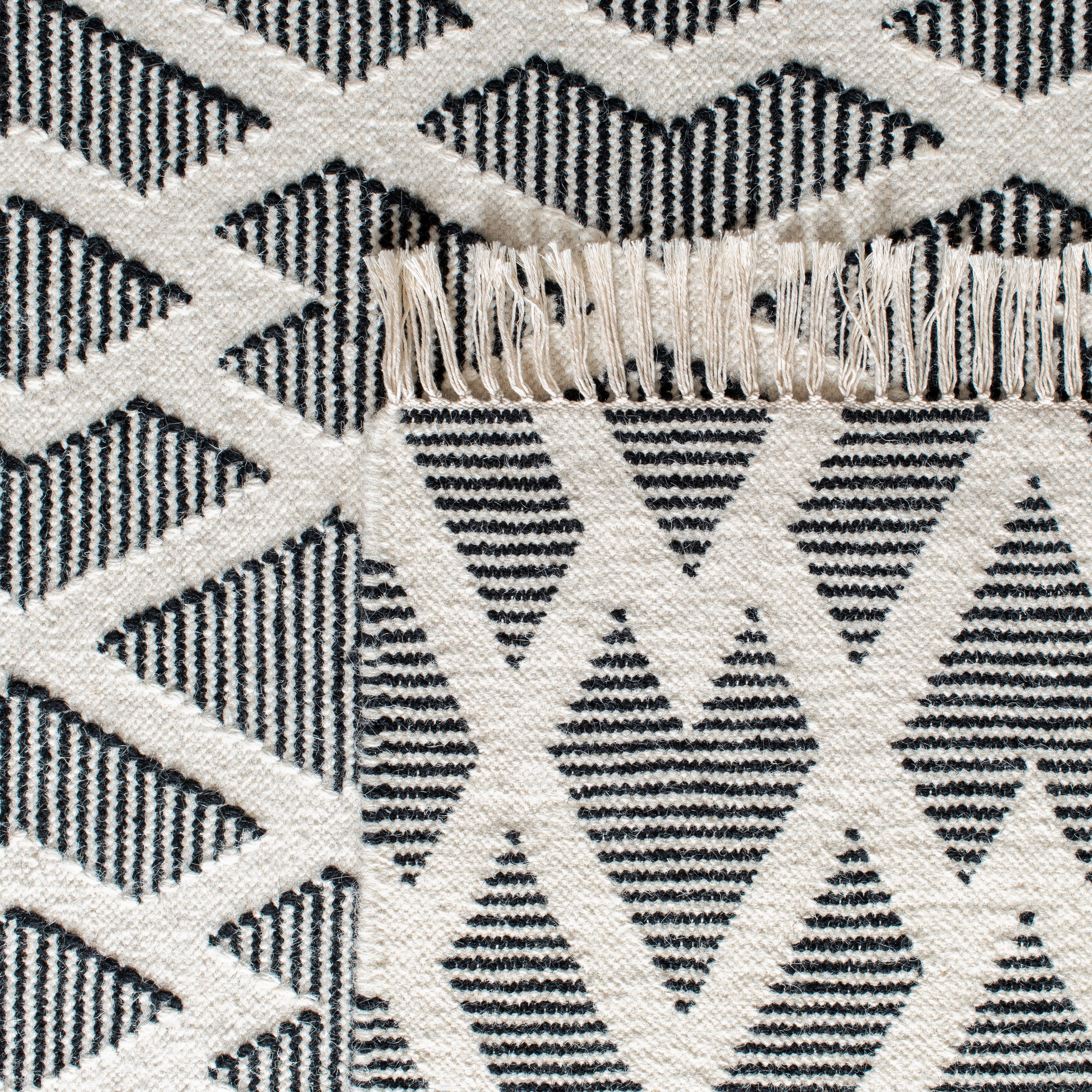Handmade Geometric Black Wool & Cotton Area Rug 8' x 10'