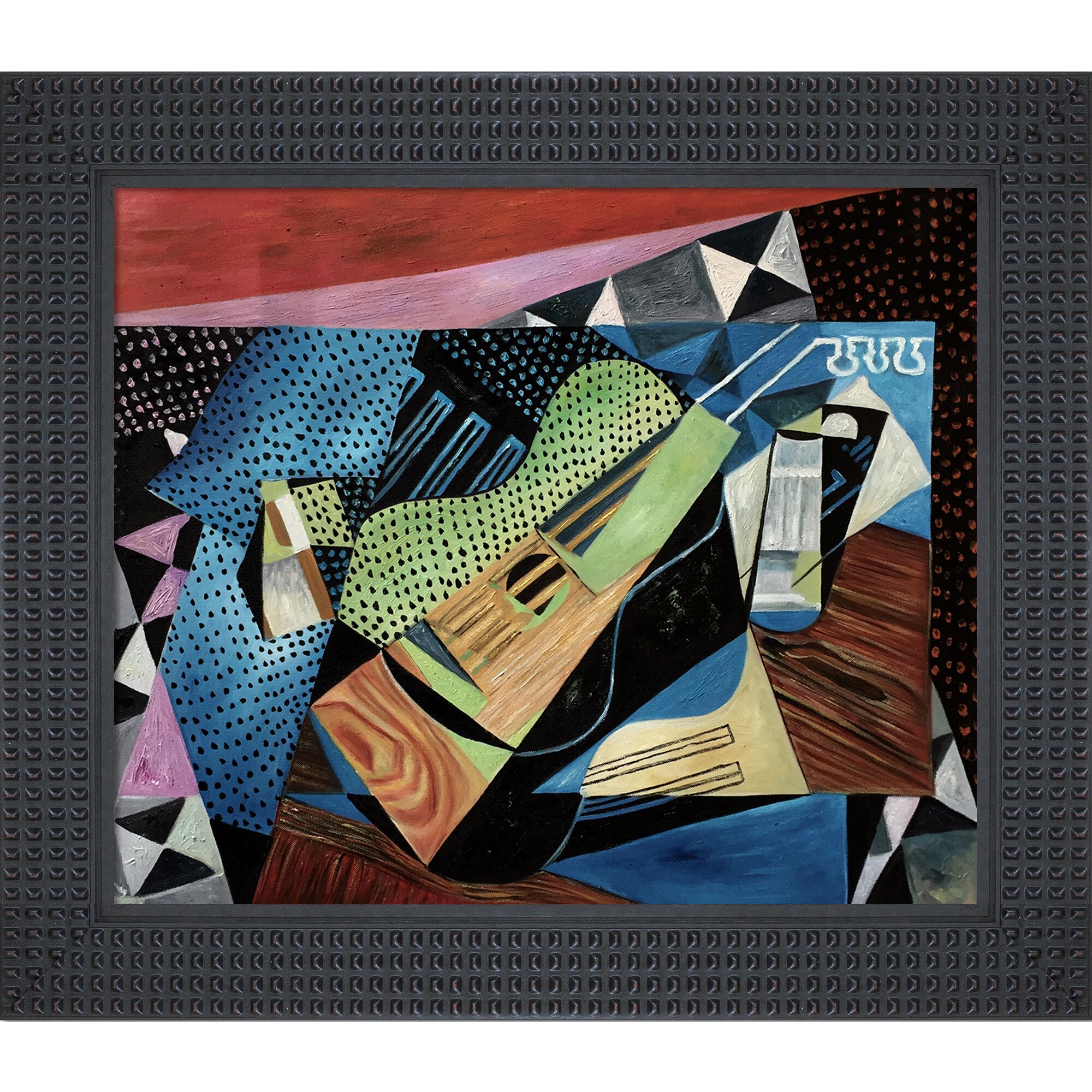 La Pastiche 688576878164 Cubist Still Life Juan Gris Black Wood Framed 26.5-Inches H x 30.5-Inches W Abstract Canvas Hand-Painted Painting