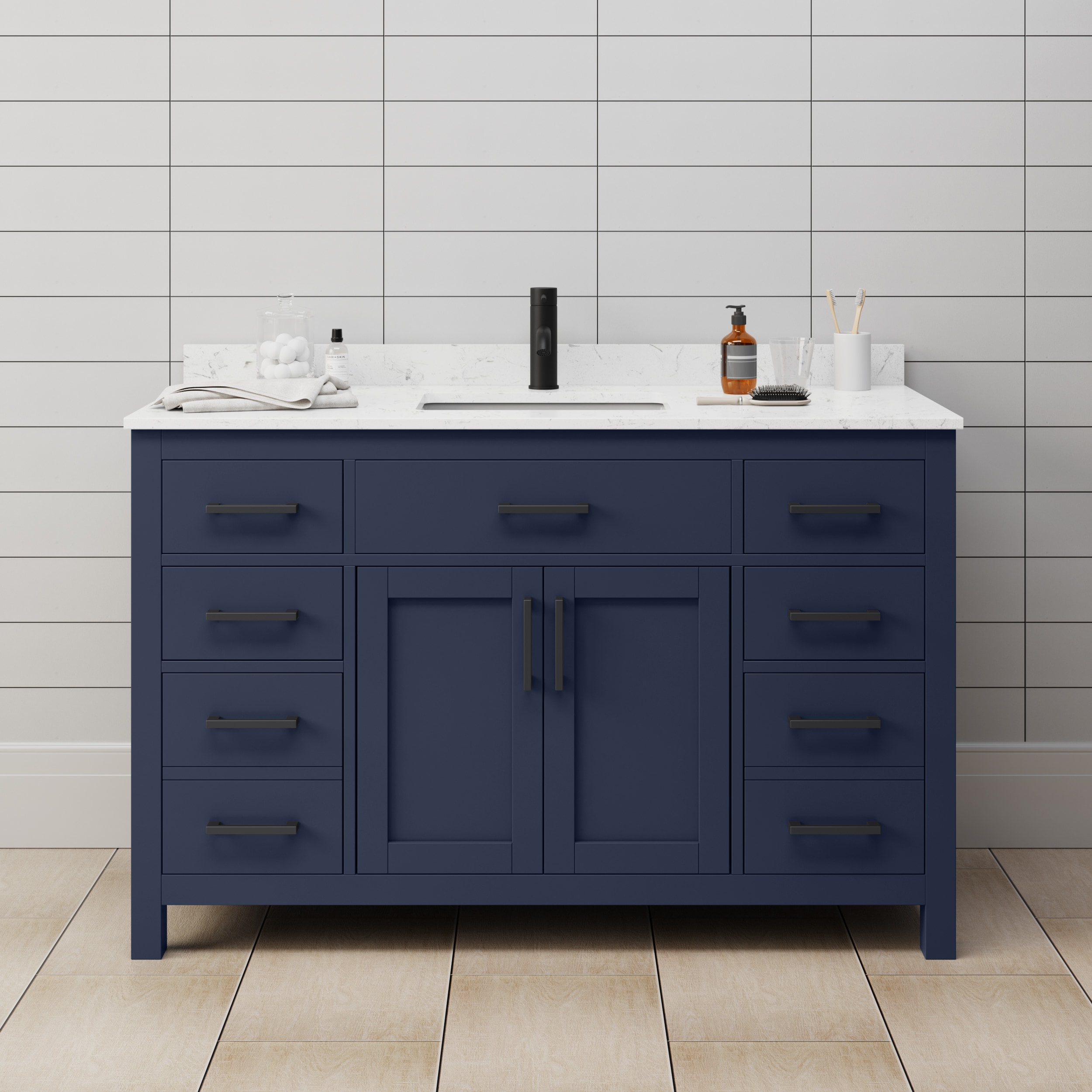Wyndham Collection - Beckett 54-in Dark Blue with Matte Black Trim Undermount Single Sink Bathroo...