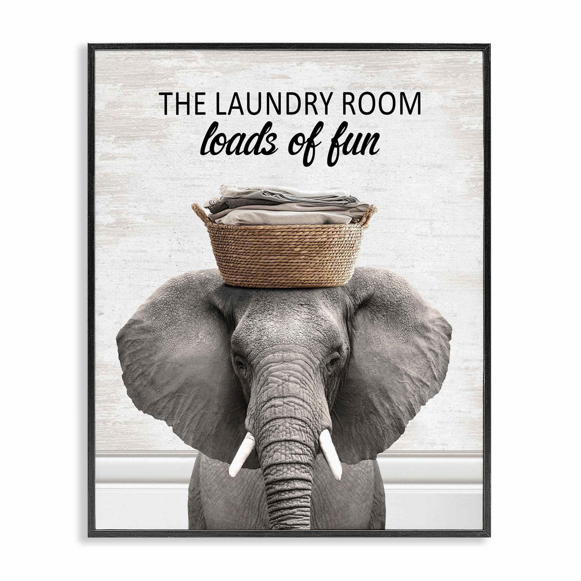 Stupell Industries BS-896-FR-11X14 Loads Of Fun Laundry Elephant Black Framed Giclee Art By Lettered and Lined 11 x 14