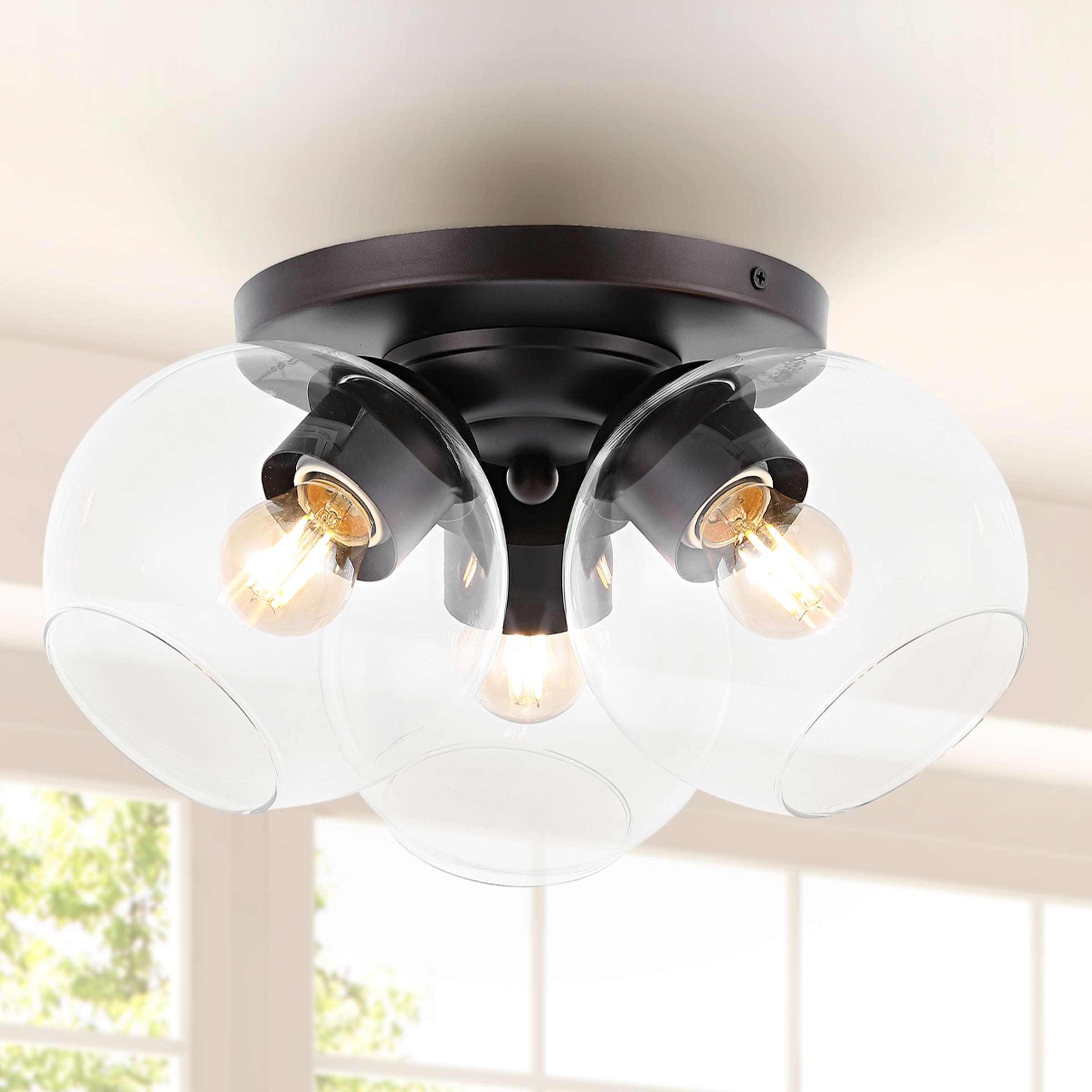 Farmhouse Rustic 11.5" LED Ceiling Light in Oil Rubbed Bronze with Clear Glass Globe