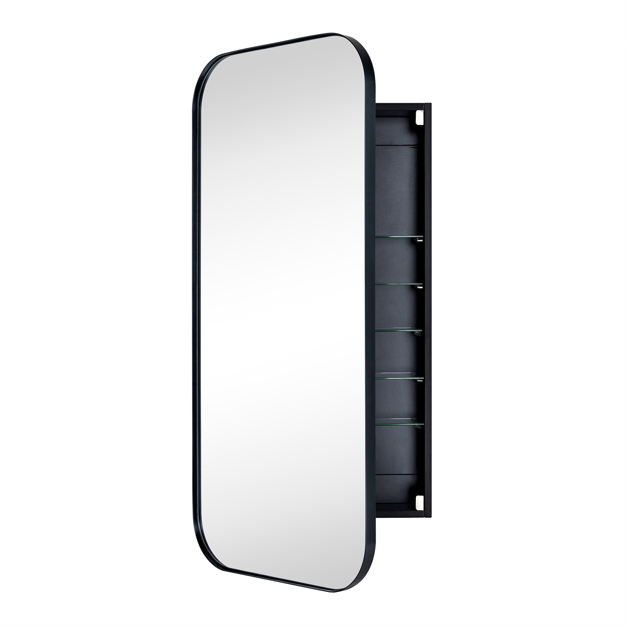 TEHOME GC-XB0018 40-in x 20-in Surface/Recessed Mount Matt Black Mirrored Rectangle Soft Close Medicine Cabinet