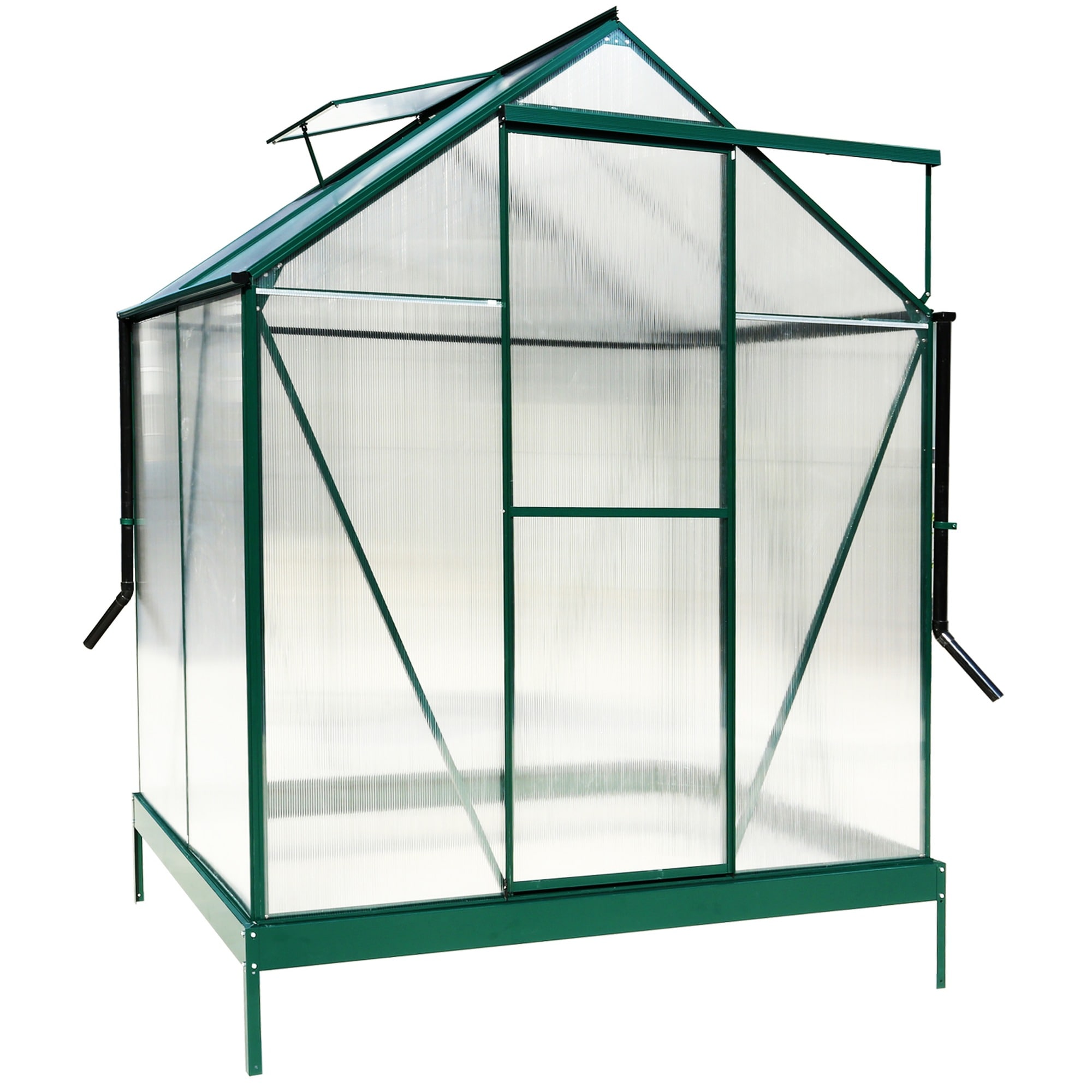 HyperDrop Cart 4-ft L x 6-ft W x 7-ft H Green Polycarbonate Aluminum Walk-In Greenhouse Heavy-Duty Weather-Shield Rain Gutter