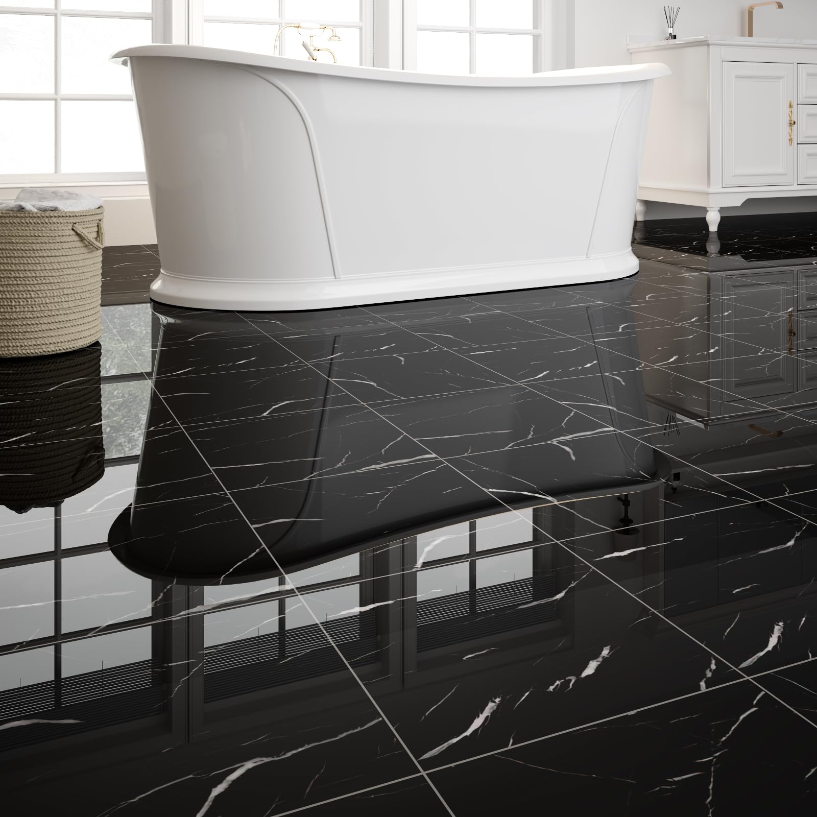 Phewnyzo  40 Pack Peel and Stick Floor Tiles Vinyl Floor 12 by 12 inch Self Adhesive Waterproof Flooring Planks for Bathroom Kitchen Living Room