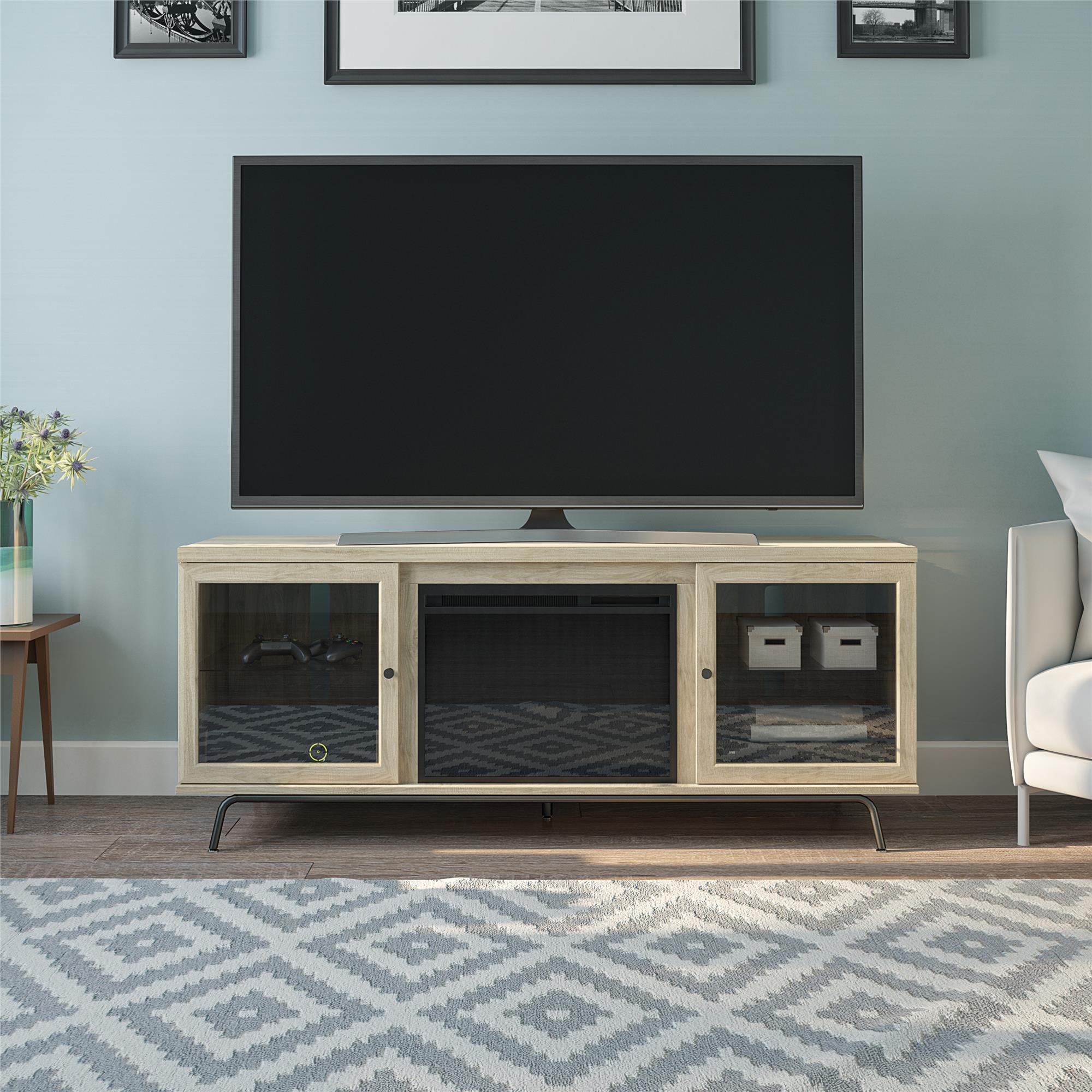 Ameriwood Home 64.76in W Blonde Oak TV Stand with Fanforced Electric