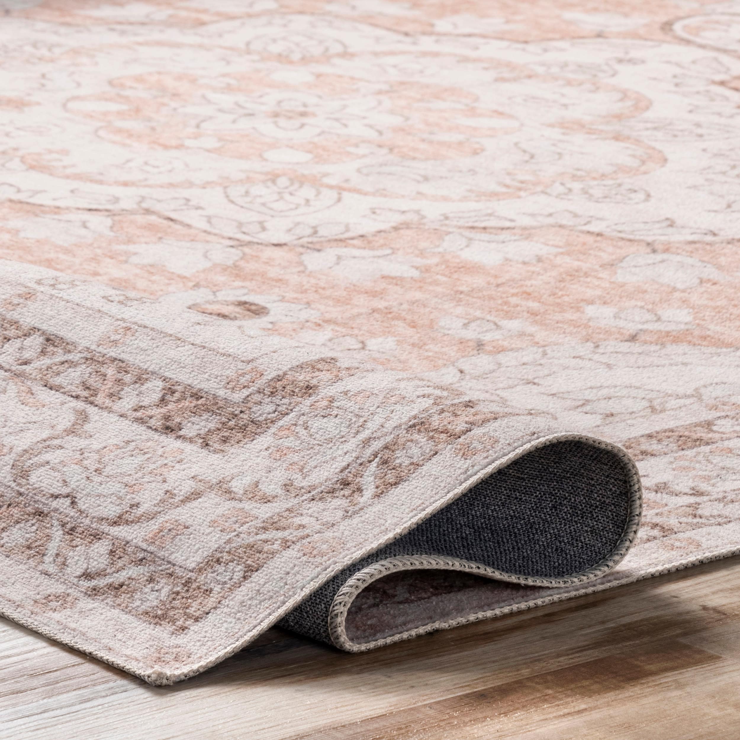Peach Floral Medallion 8' x 10' Easy-Care Synthetic Area Rug