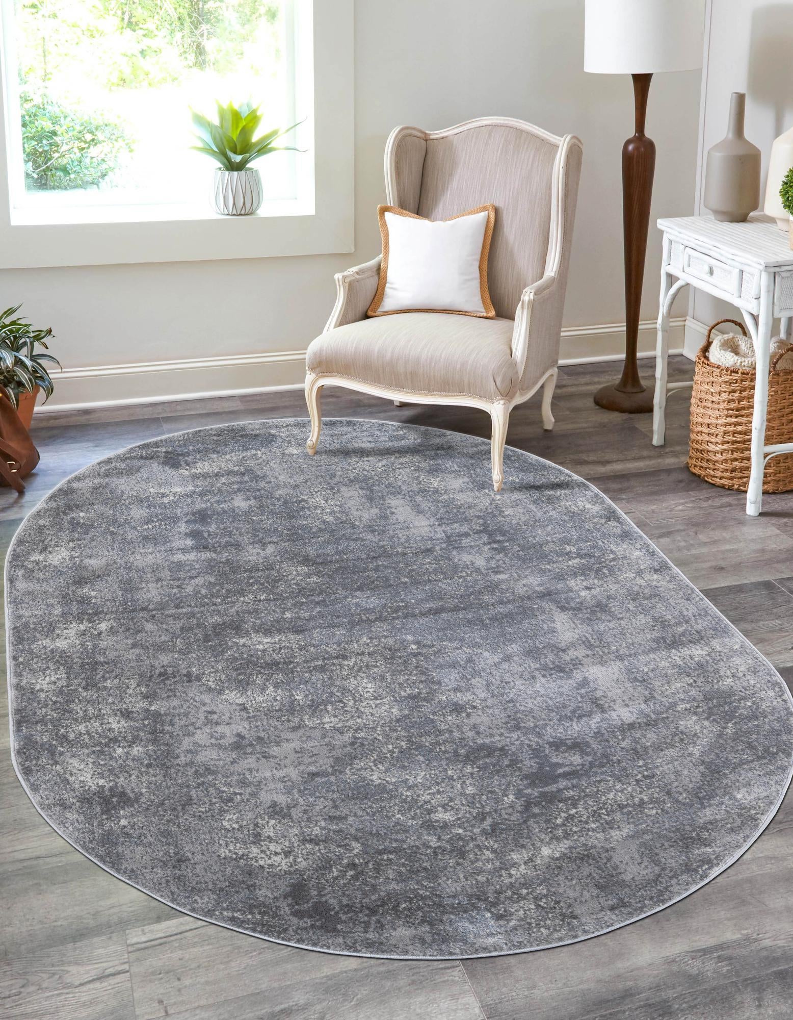 Unique Loom 3200437 Portland 8 x 10 (ft) Loomed Polypropylene Gray Oval Indoor Medallion Area rug