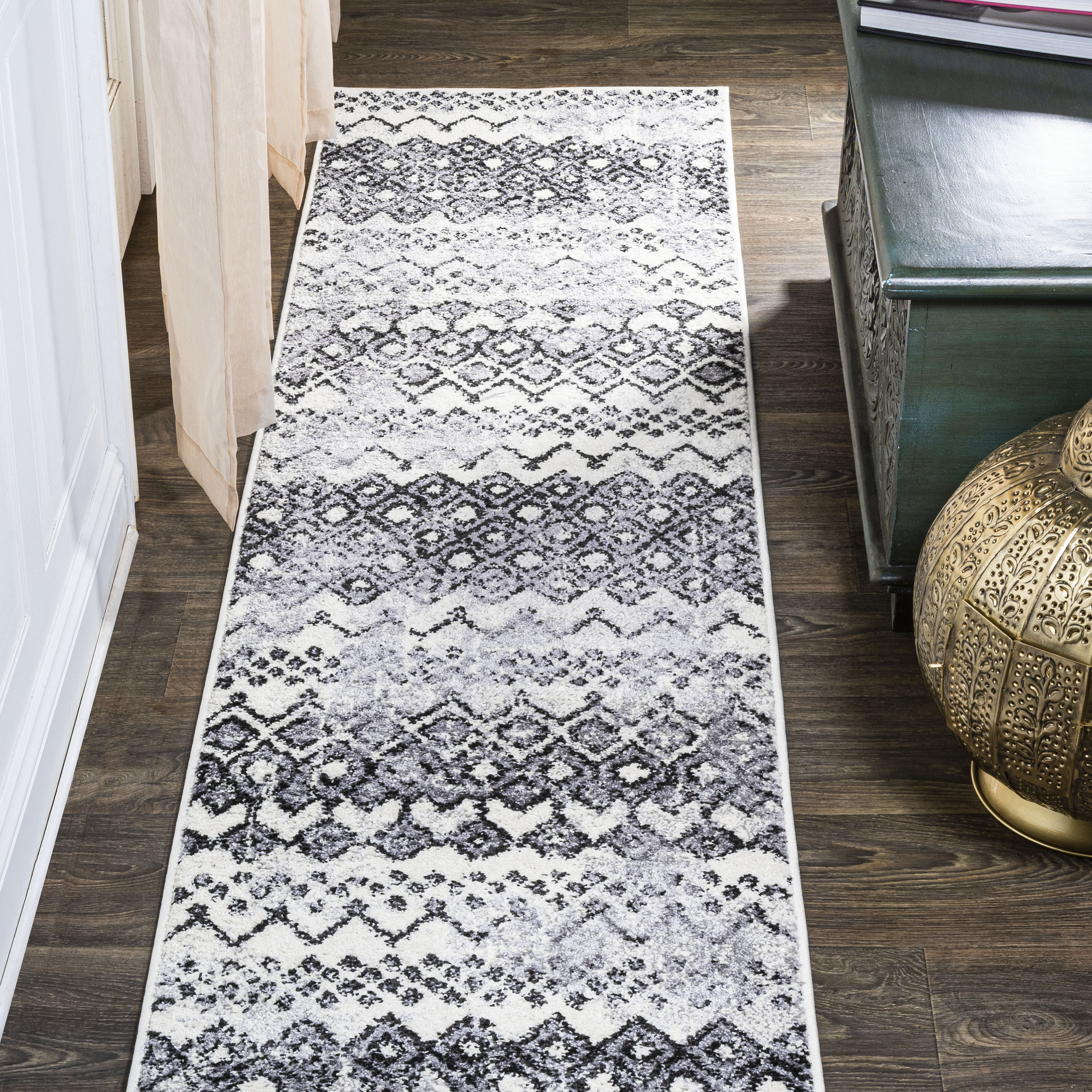 Moroccan Vinyl Rug Runner in Tile Effect Pattern for Kitchen 