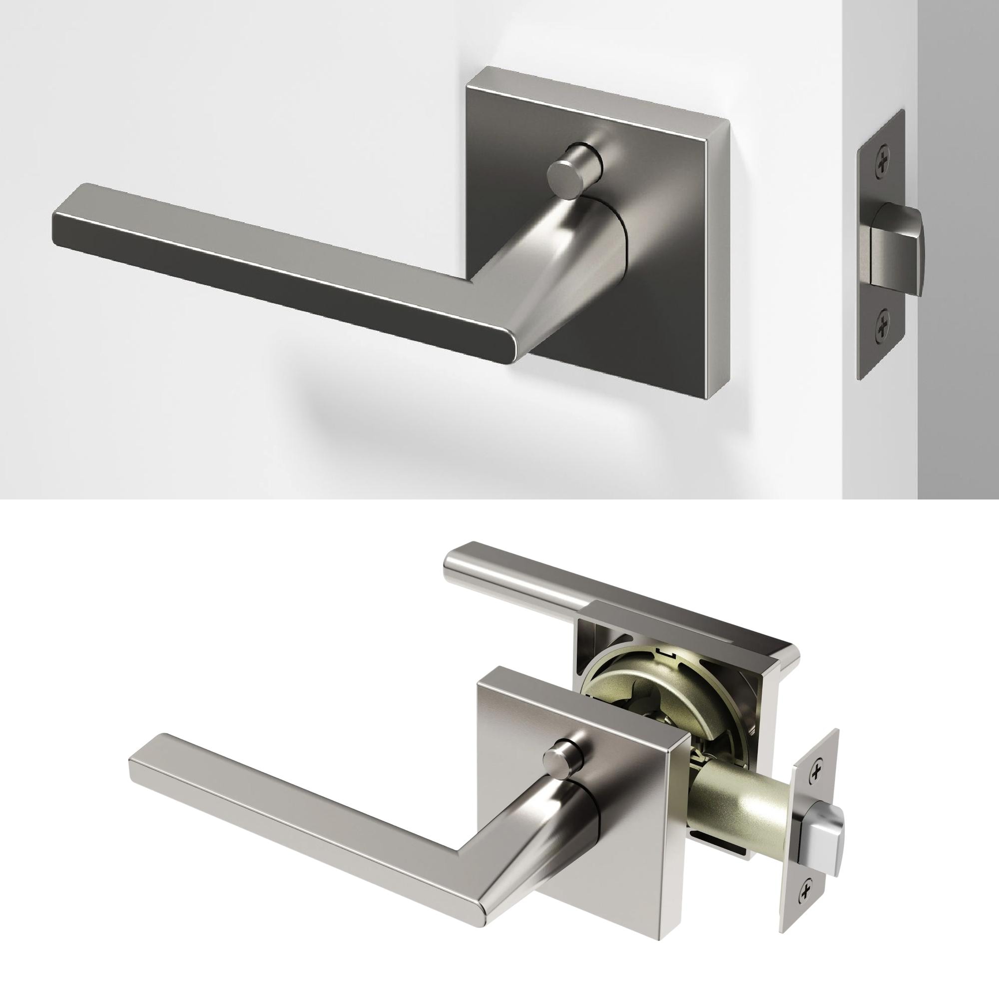 OKUN Quadra Brushed Nickel Interior or Bed/Bath Hall/Closet Privacy Door Handle