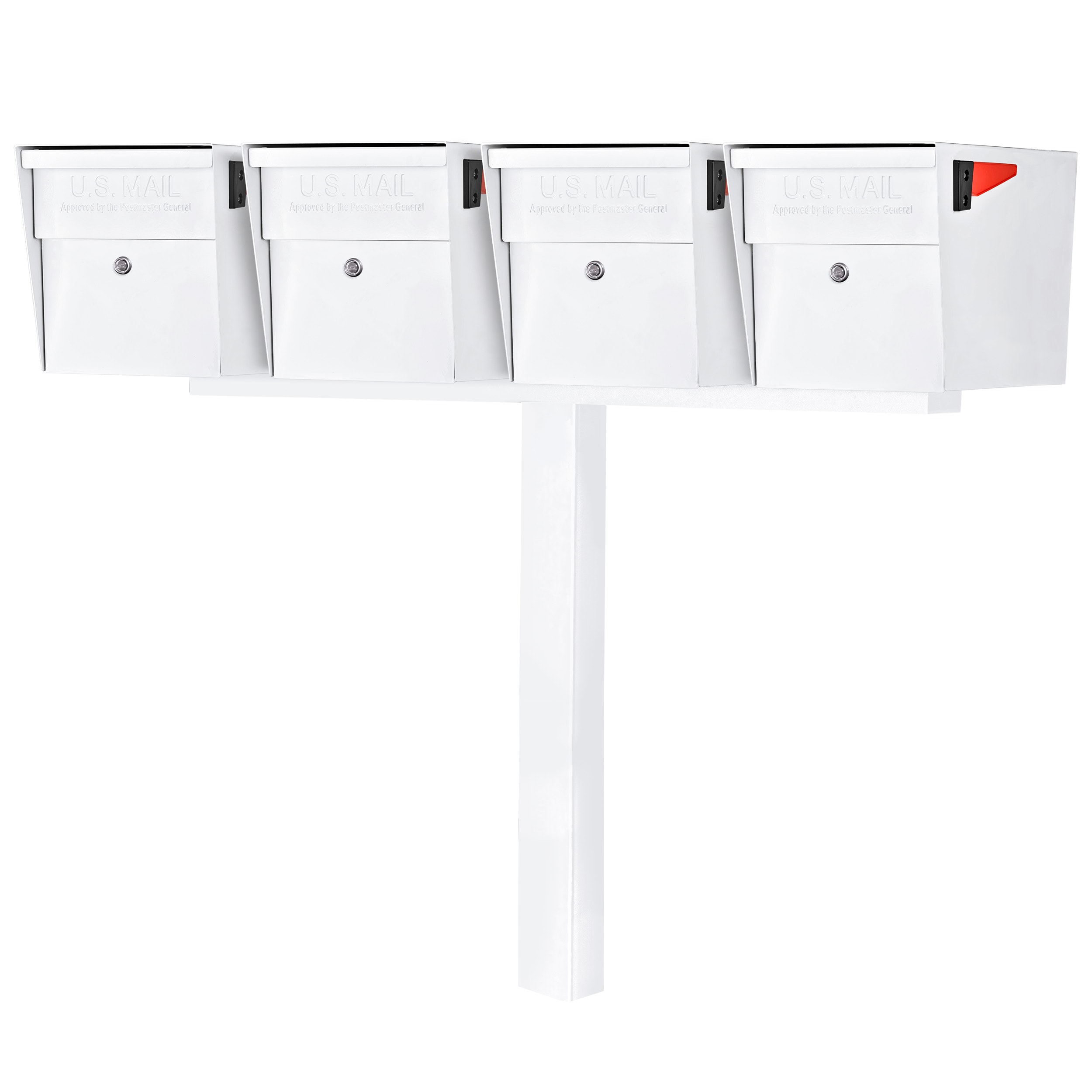 Mail Boss Curbside Locking Metal Extra Large Mailbox White with Post #7109-X4-AW-IG