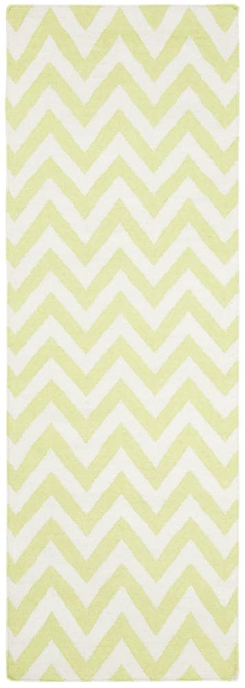 Safavieh DHU557A-210 Dhurries Farrah 2 x 10 (ft) Wool Green/Ivory Rectangular Indoor Chevron Coastal Runner rug