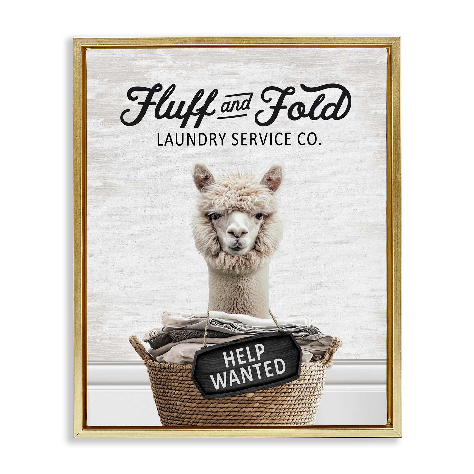 Stupell Industries BS-900-FFG-16X20 Fluff and Fold Laundry Alpaca Gold Framed Floater Canvas Wall Art By Lettered and Lined 17 x 21