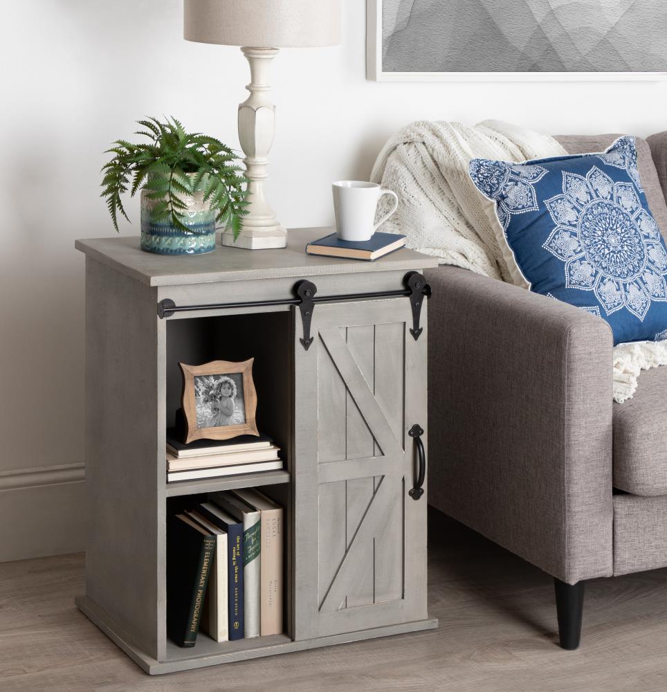 the gray barn end table with storage