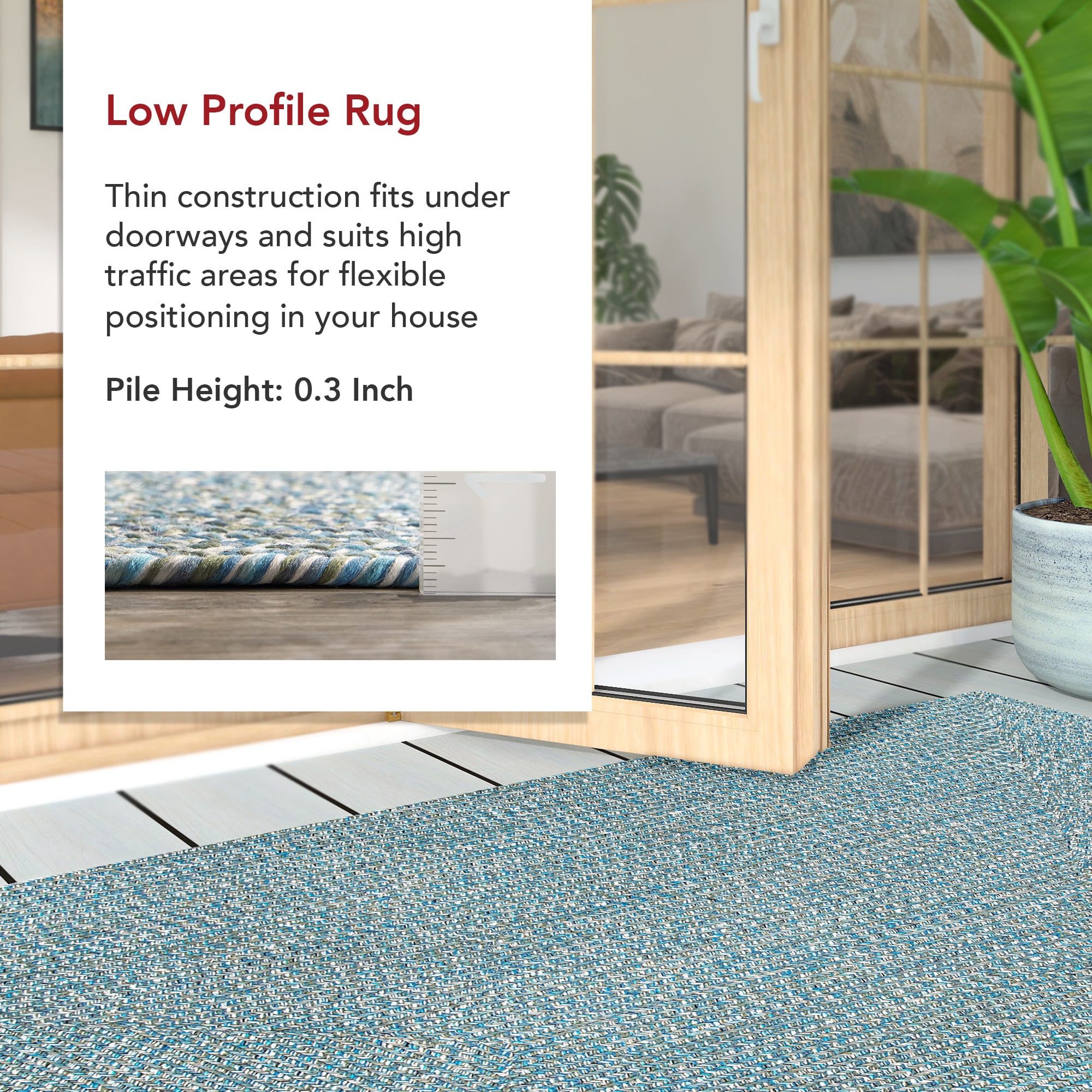 Aqua Braided Synthetic Indoor/Outdoor Area Rug, 4x6