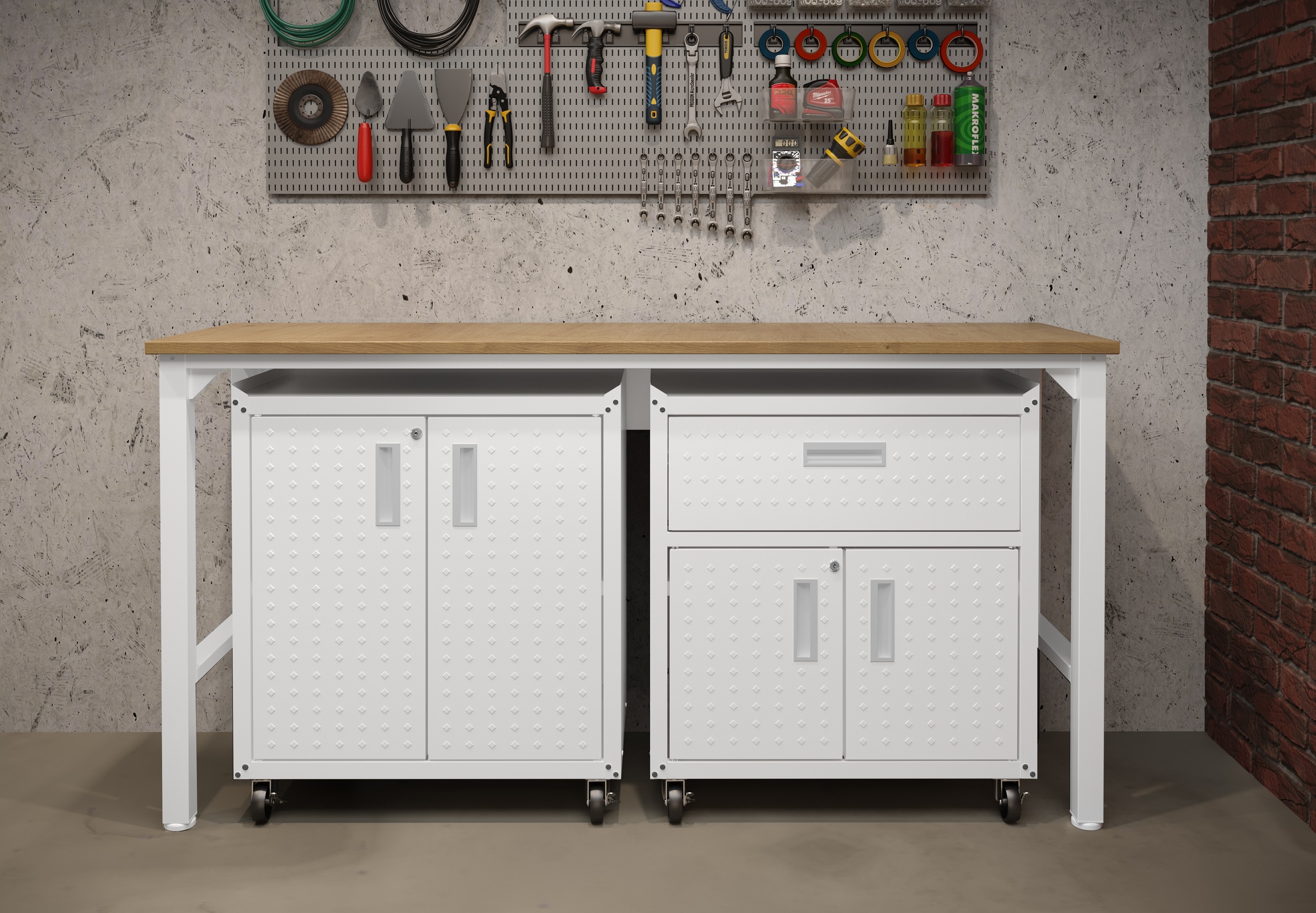 Manhattan Comfort 15GMC-WH 72.4-in W x 31.5-in H x 20.5-in D 2 -Cabinets Aluminum White Garage Storage System