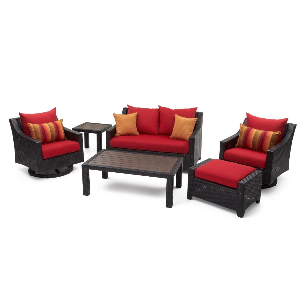 RST Brands OP-PEOSS6MTD-SUN-K Deco 6-Piece Wicker Patio Conversation Set with Red Sunbrella Cushions