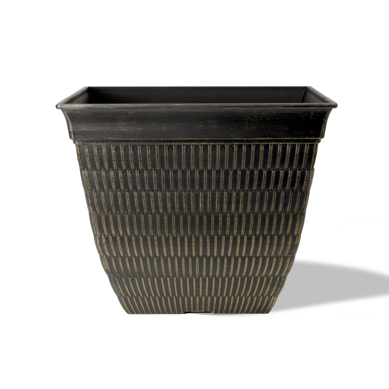 Style Selections SQ2138F Square 14.63-in W x 14.63-in L Bronze Recycled plastic Indoor/Outdoor Planter