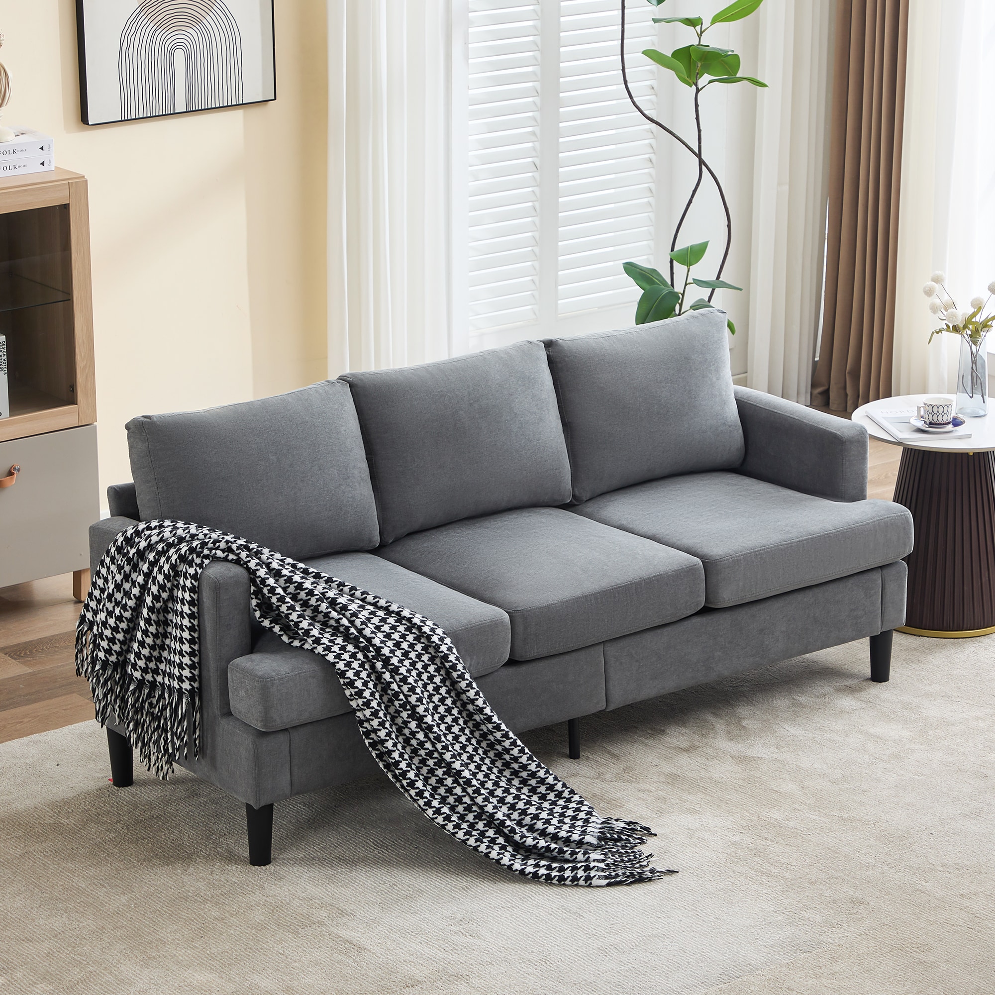 JEAREY HXD-MS 75.98-in Casual Gray Microfiber 3 -seater Sofa