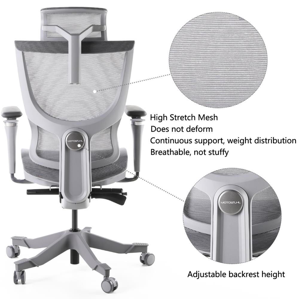 Motostuhl Grey Contemporary Ergonomic, Motostuhl Ergonomic Office Mesh Task Chair With Adjustable Headrest
