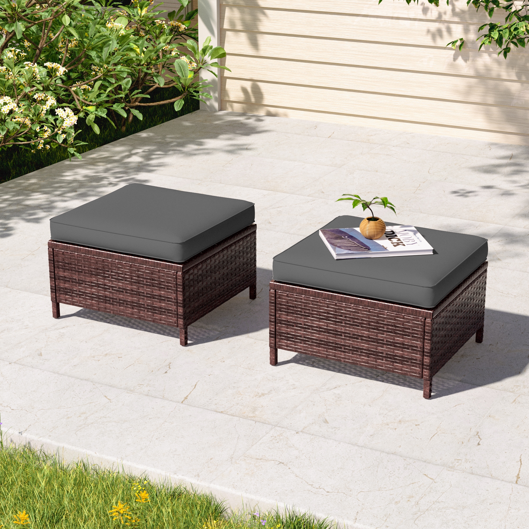 ACEGOSES LW-PS-115S4BGY Skytop 2 -Piece Wicker Patio Conversation Set with Gray Cushions