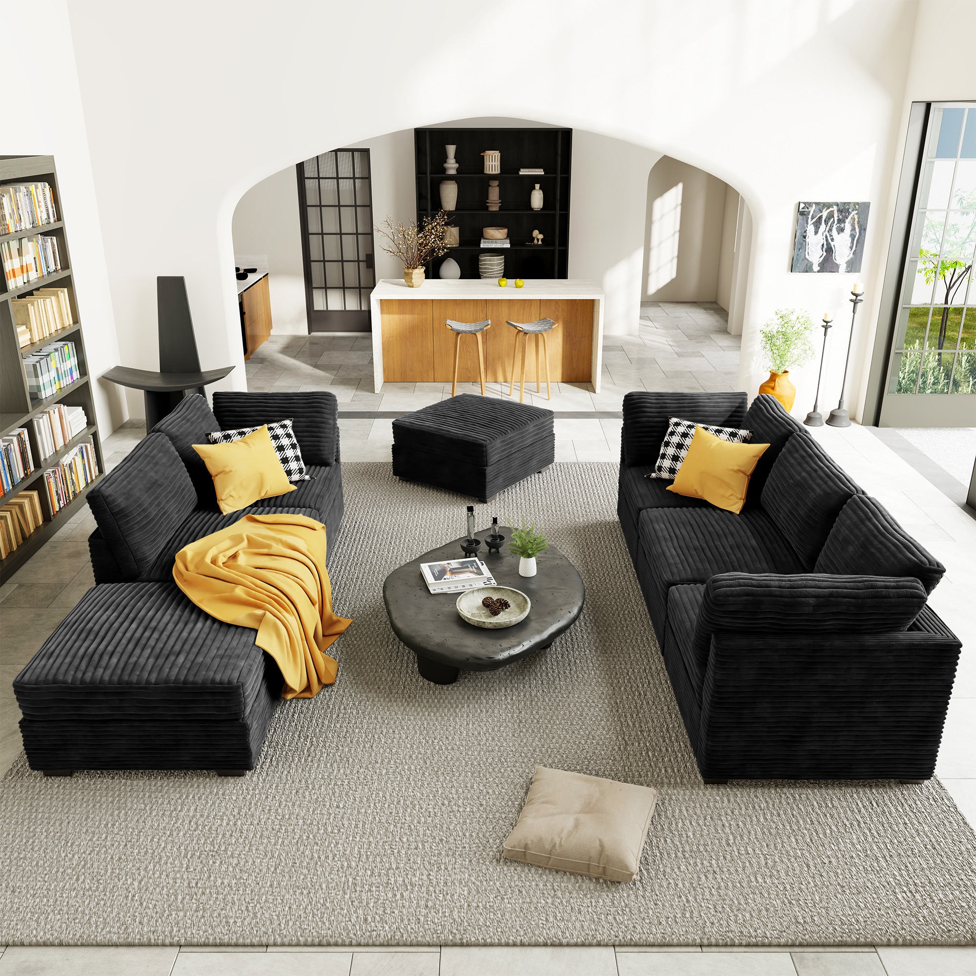 Pouuin SYOM436 98.1-in Modern Black 5 -seater Sectional
