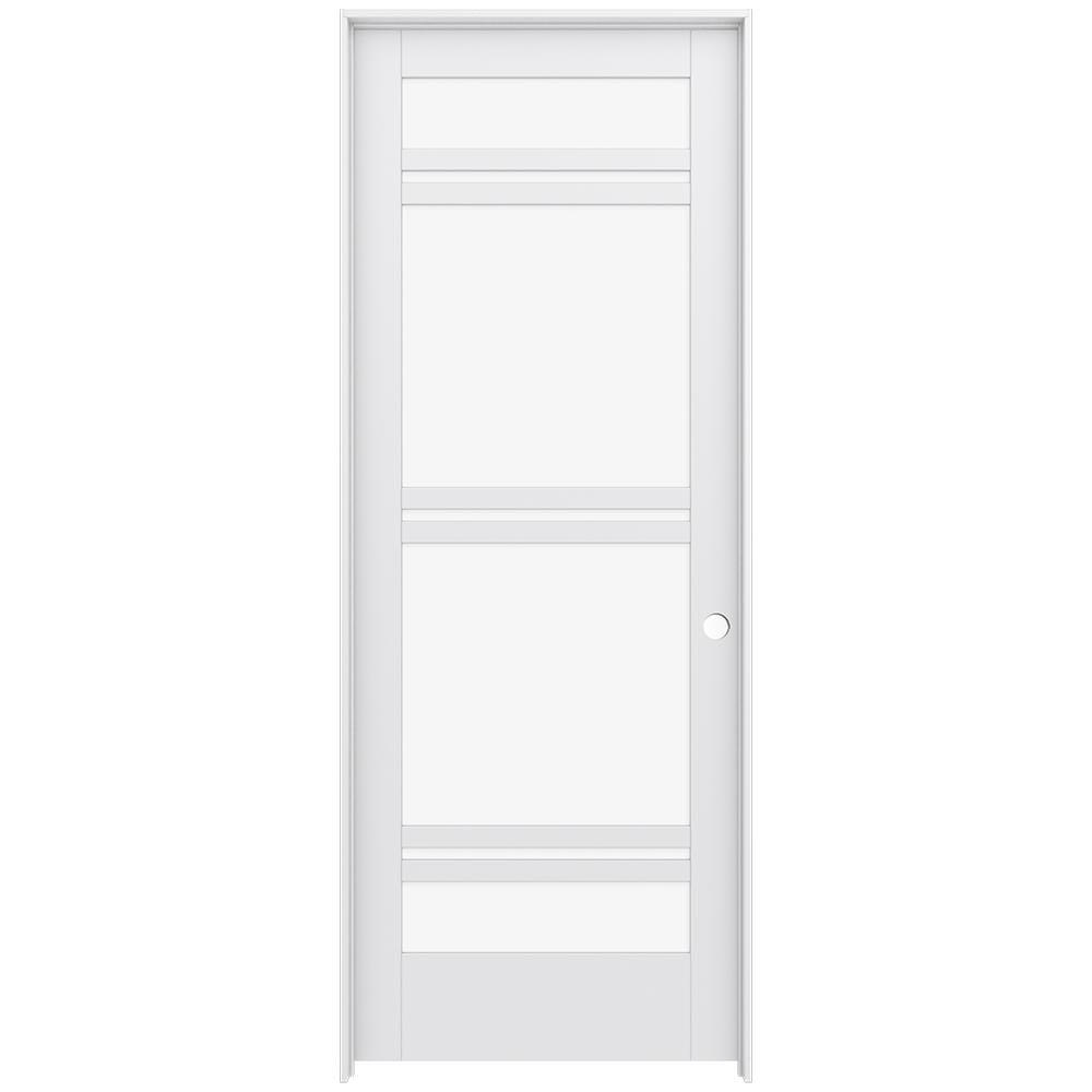 JELD-WEN LOWOLJW221101013 36-in x 96-in Primed Solid core 7-panel Clear glass Left hand Smooth Primed MDF Flat Jamb Single Prehung Interior Door