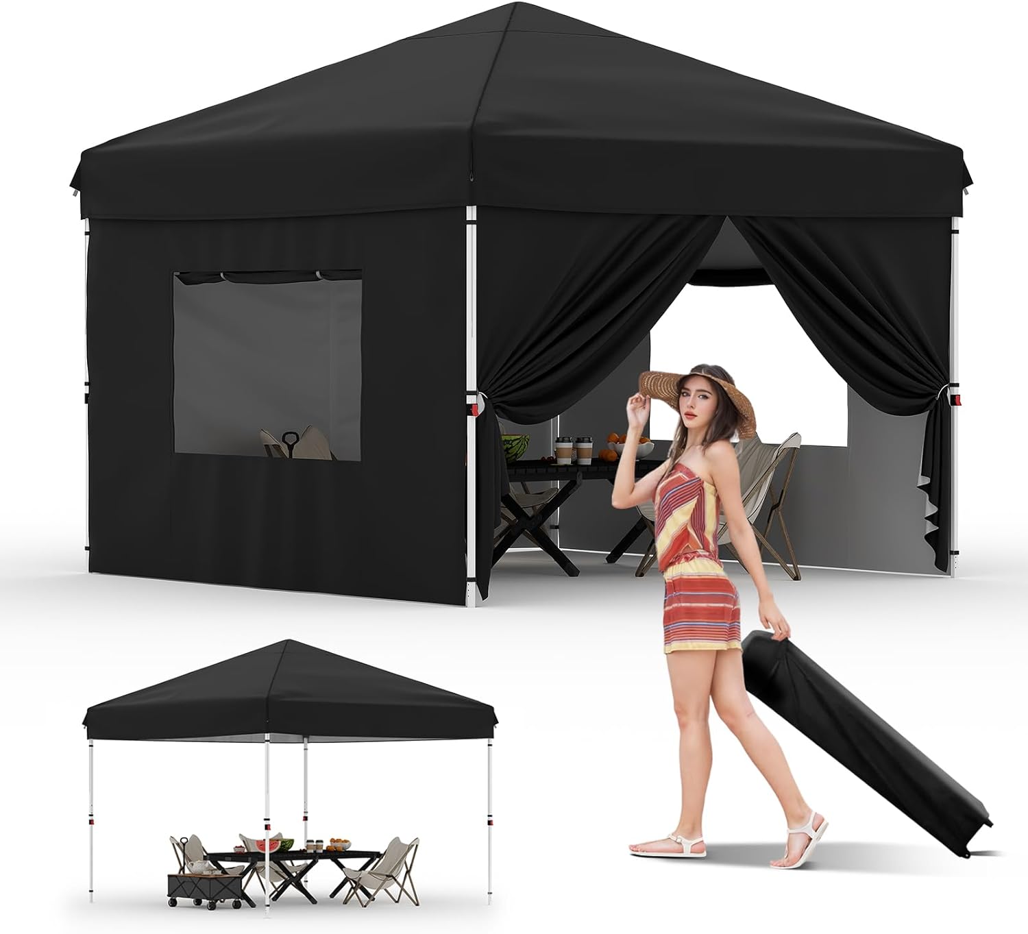 Qeetex WWJ-PHO-10B7ZZQ3 Pop Up Canopy with 4 Sidewalls Beach Tent with One Push Setup