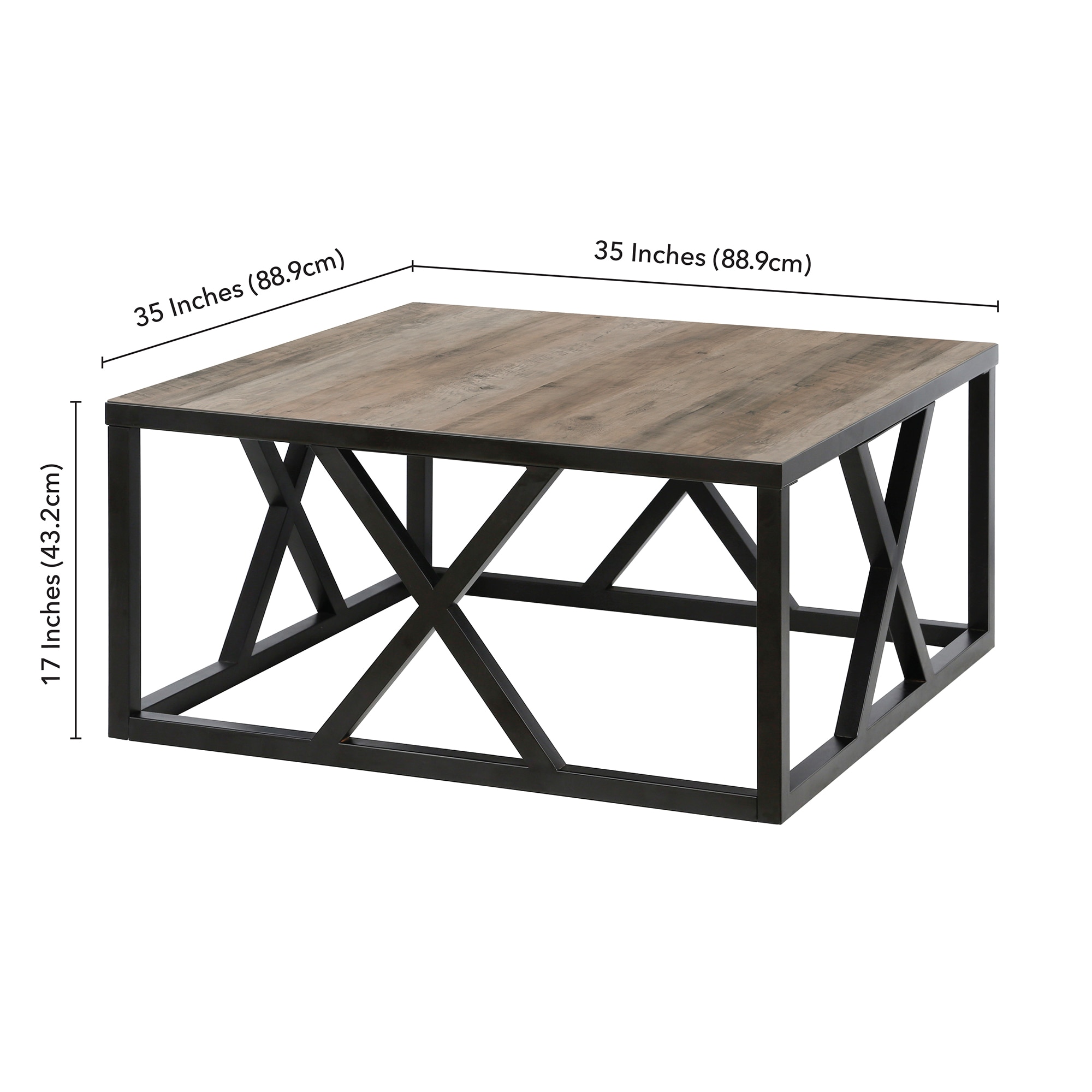 Gray Oak and Blackened Bronze Square Coffee Table with Storage