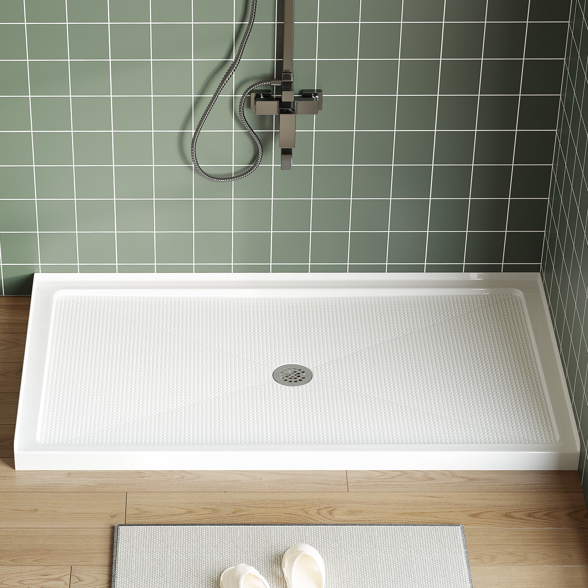 Garvee - 60x32 Center Drain Shower Pan Single Threshold Non-Slip Textured Lightweight ABS Easy In...