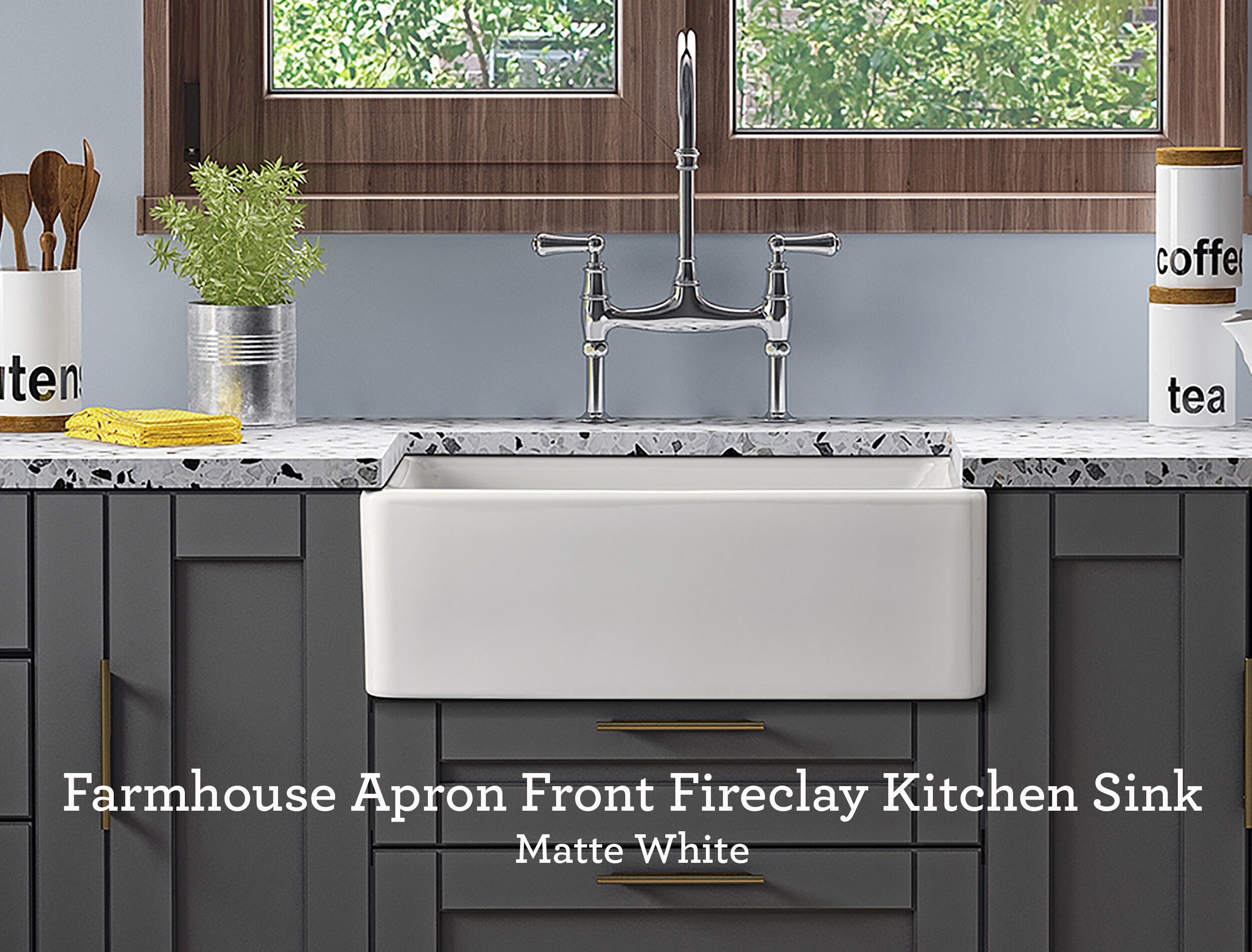 Allen Roth Farmhouse Apron Front 33 In X 18 In Matte White Fireclay