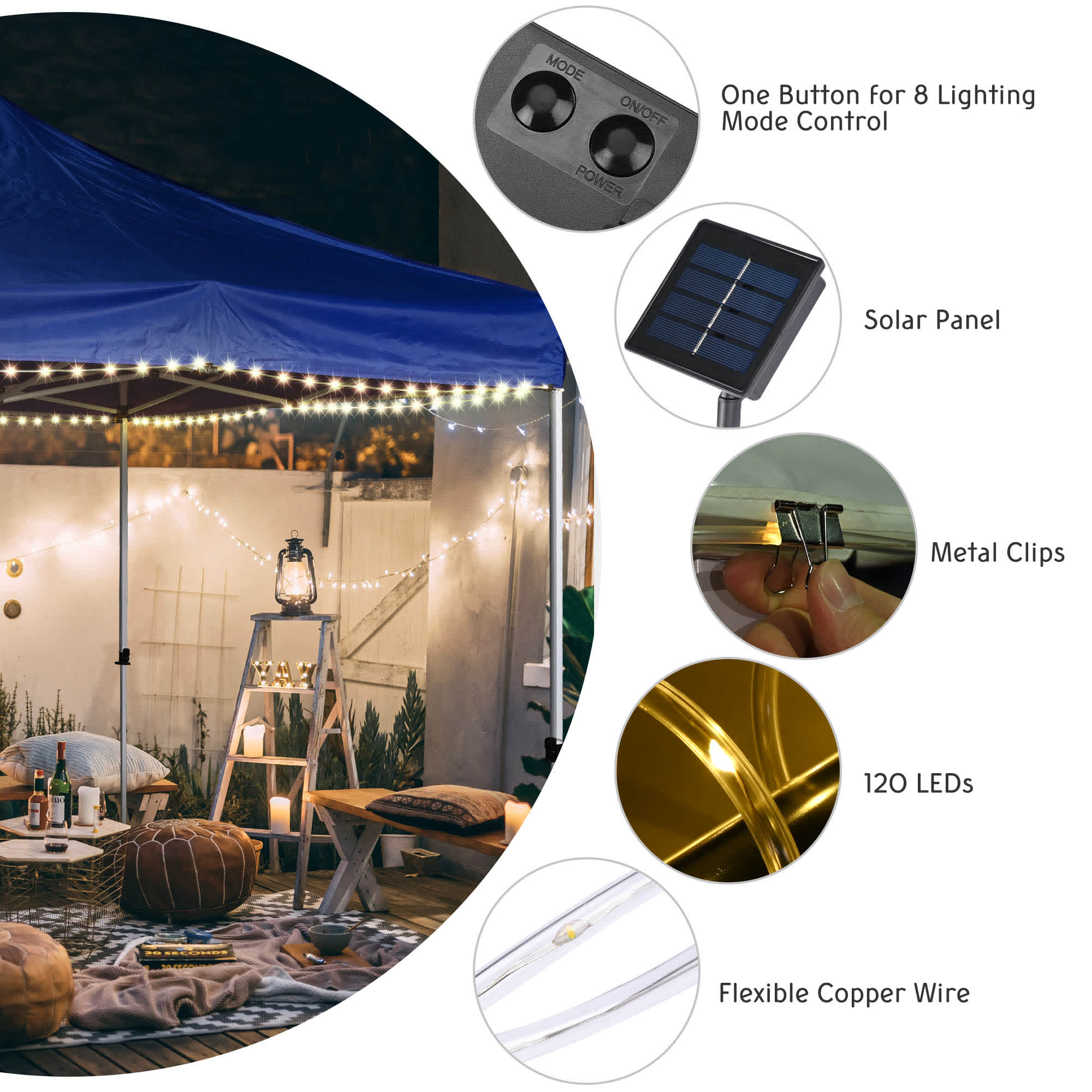 Yescom 07CLT002-12M-8-LO Patio-String-Lights - View #5