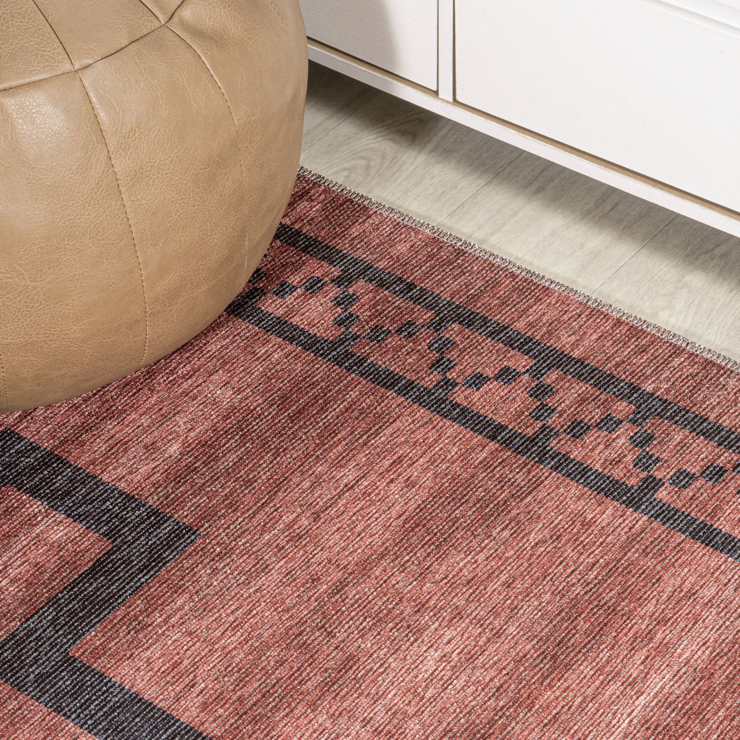 Korsa Red and Dark Gray Geometric 9' x 12' Washable Area Rug