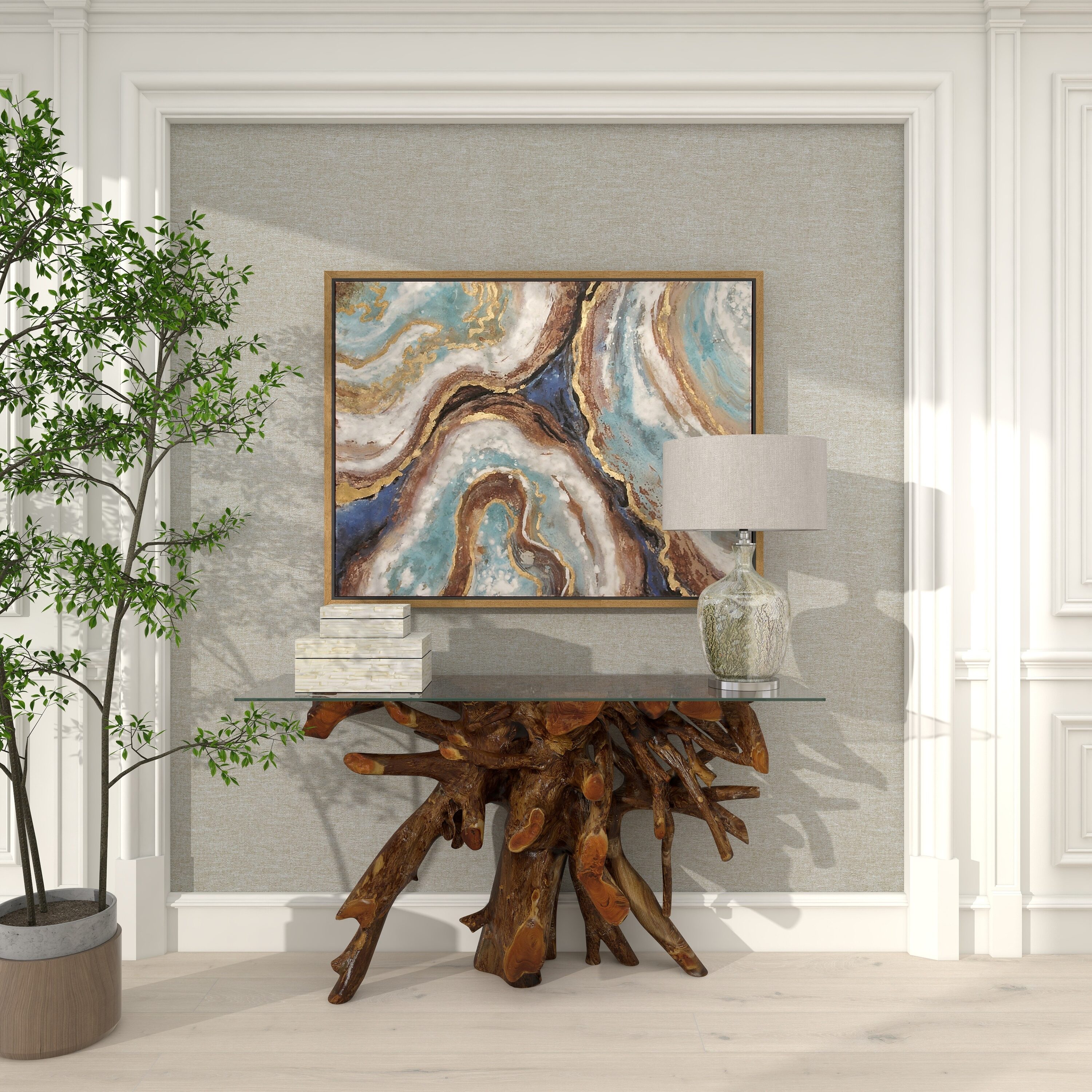 Large Multicolor Abstract Geode Canvas Wall Art with Gold Frame