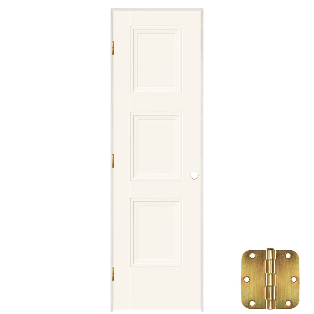 Masonite 641326 24-in x 80-in White Solid core 3-panel Right hand Smooth Prefinished Molded composite Flat Jamb Single Prehung Interior Door