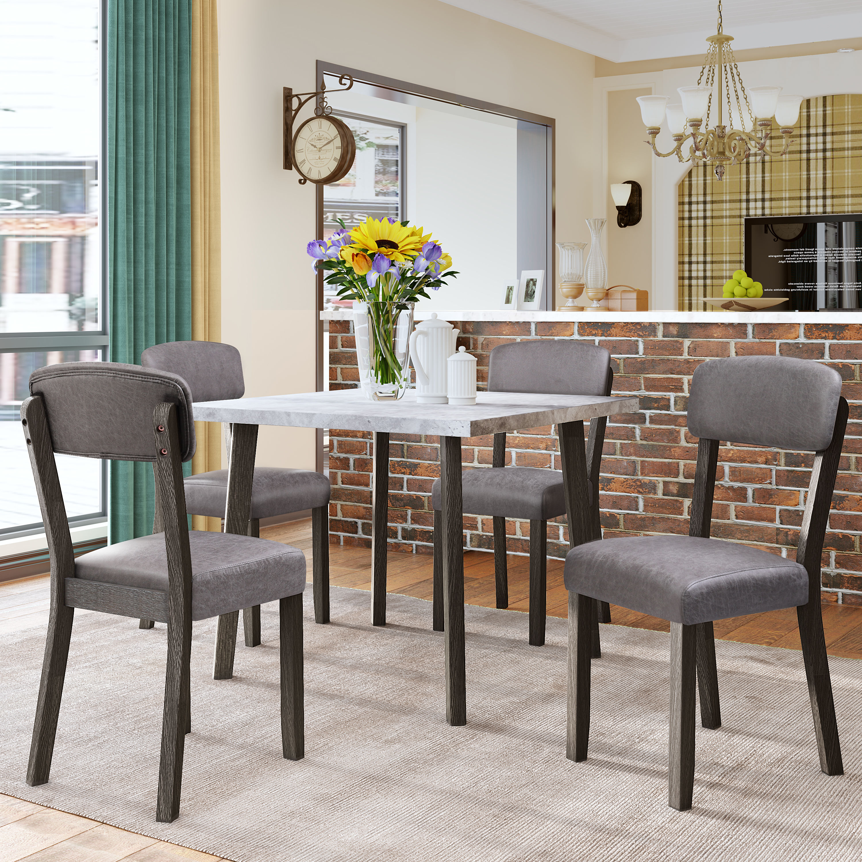 CASAINC 5 piece wooden dining-Set Gray Contemporary/Modern Dining Room ...