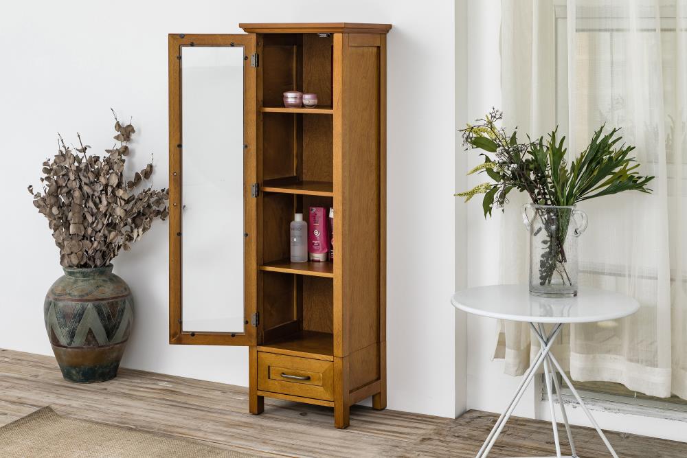 Avery Linen Cabinet with 1 Drawer Oil Oak Brown Elegant Home Fashions