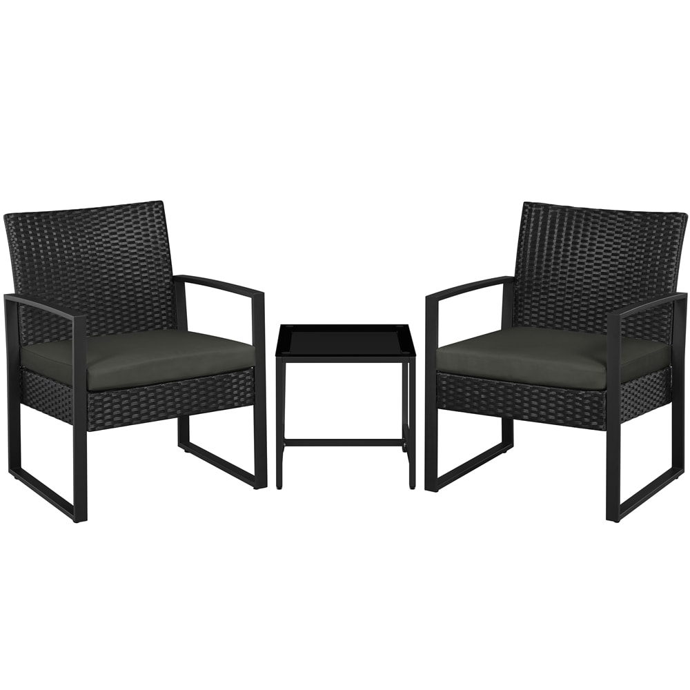 Yaheetech LS278X0001 3 Piece Black Gray Patio Set 2 Rattan Chairs and Table