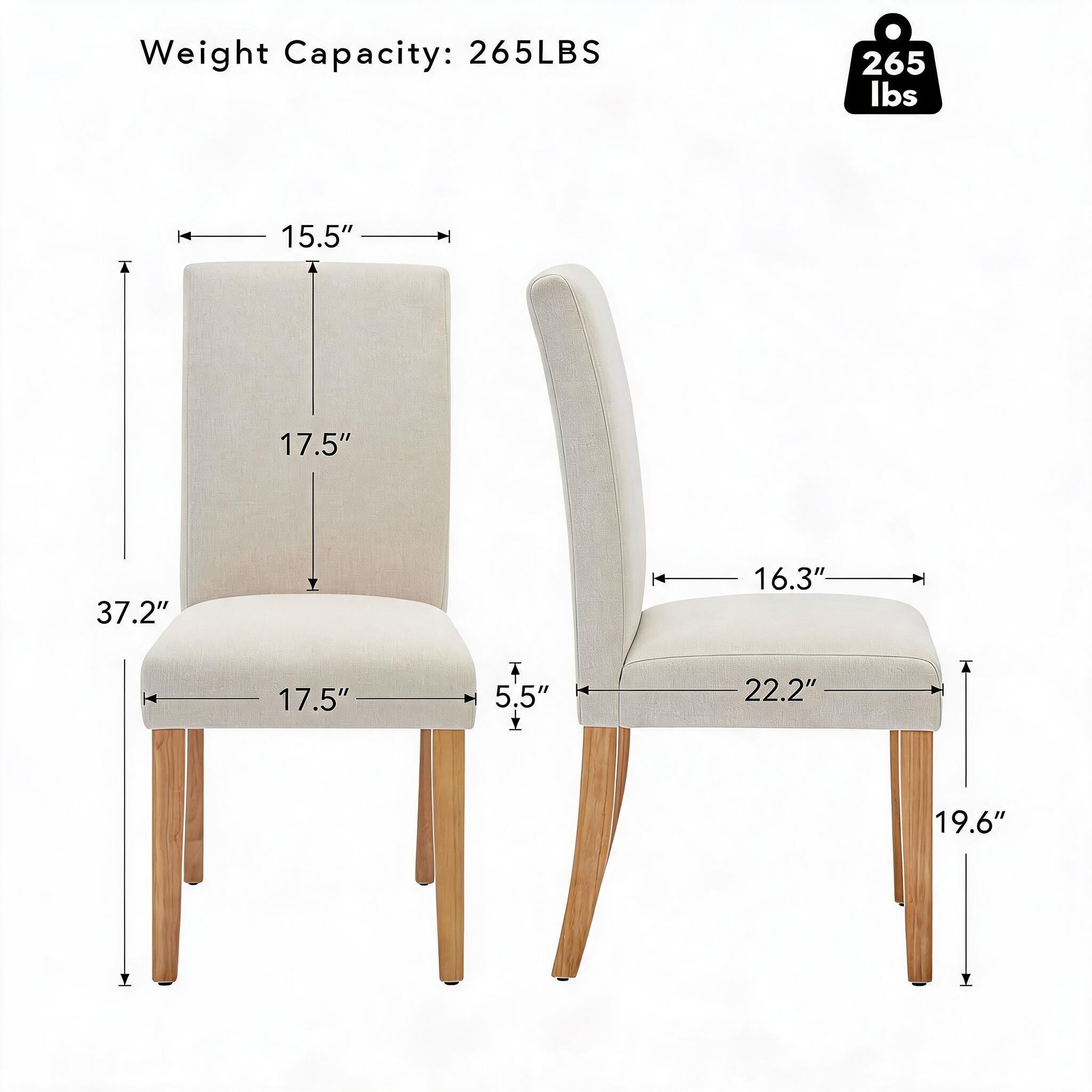 Aoile Modern Ergonomic Dining Chair Set of 6 Curved Back Solid Wood ...