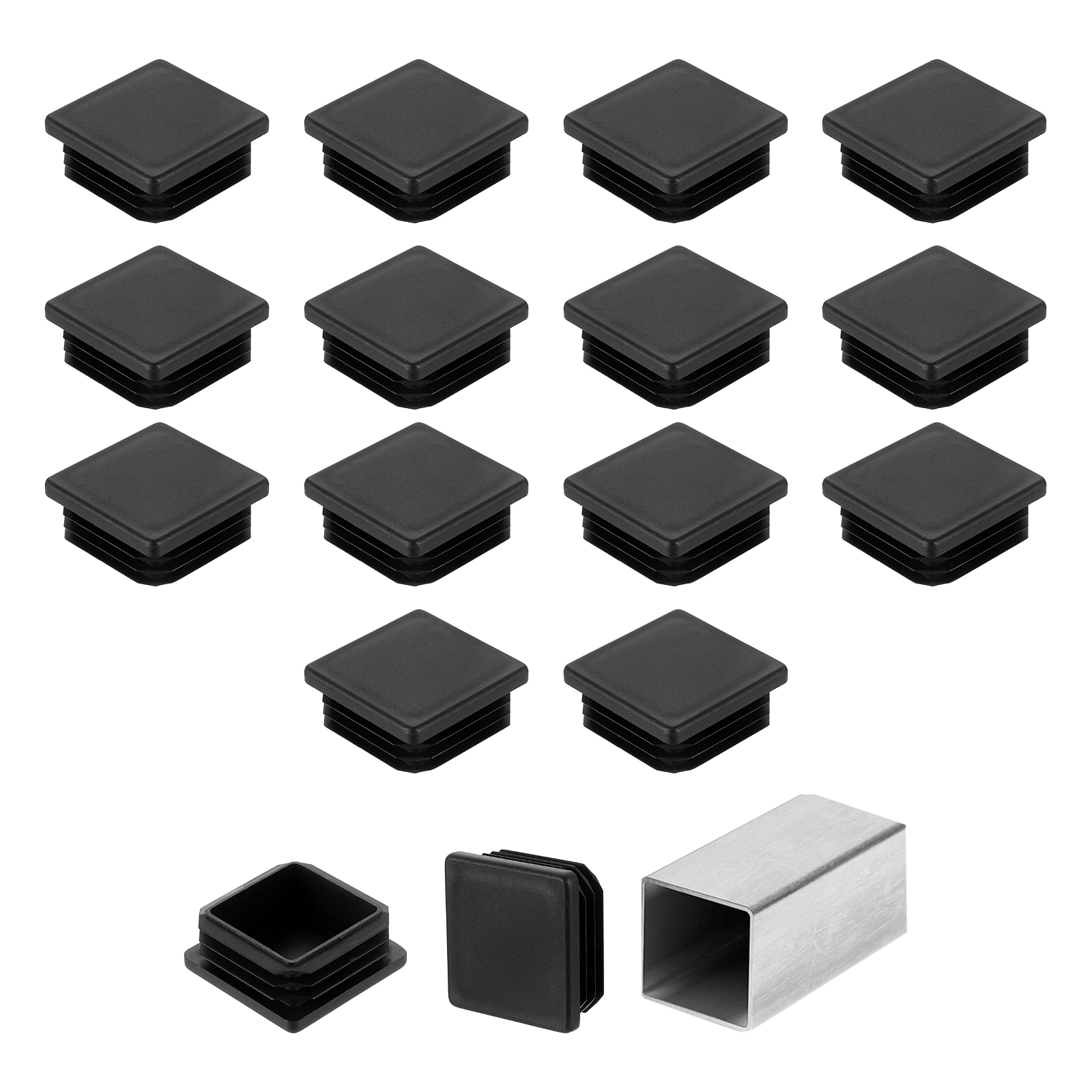Unique Bargains 1 3/4 Inch (45mm) Square Tubing End Caps 16pcs Plastic Hole Plugs Insert End Cap for Metal Tubing Post Chair Leg Table Bookshelves Furniture Black