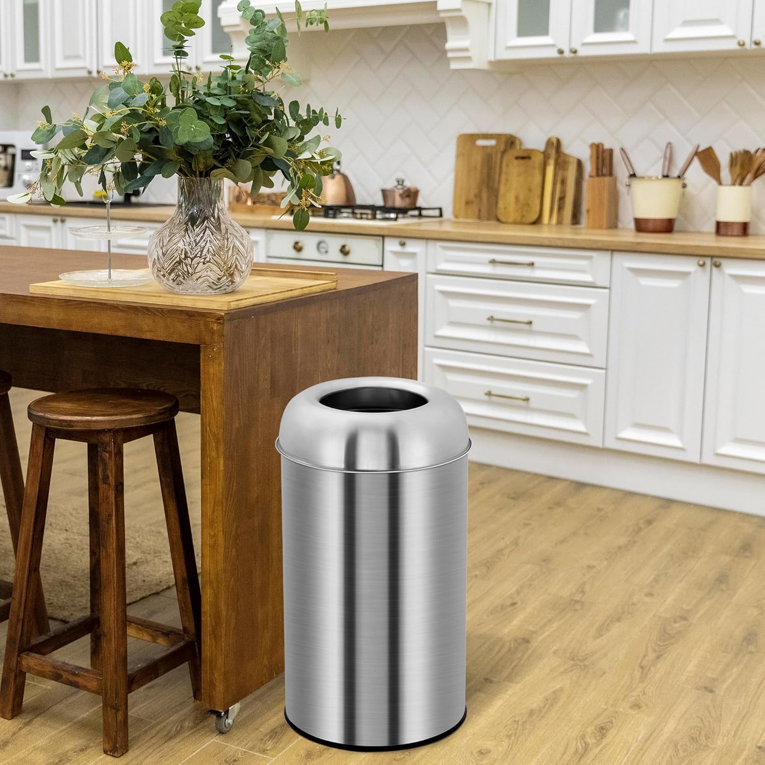 Garvee 18.5 Gal 70L Trash Can Stainless Steel Open Top Garbage Can with Removable Inner Wastebasket Round Heavy Duty Commercial Waste Bin Outdoor Indoor Rubbish Bin